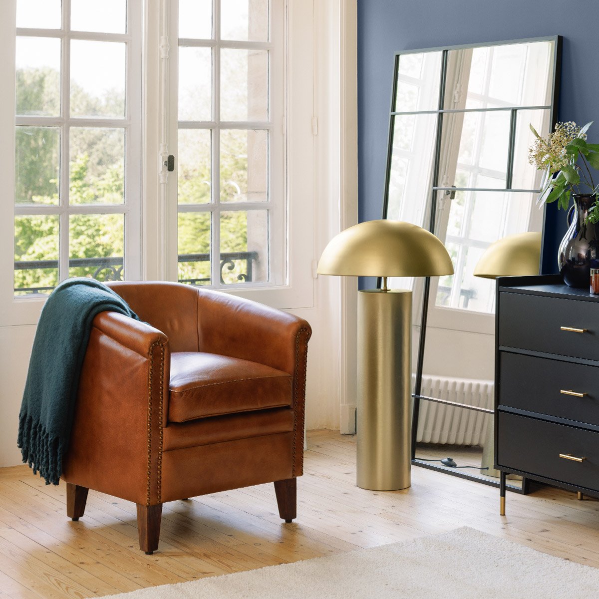 Lampadaire droit champignon en métal laiton ULYSE doré laiton, ATMOSPHERA