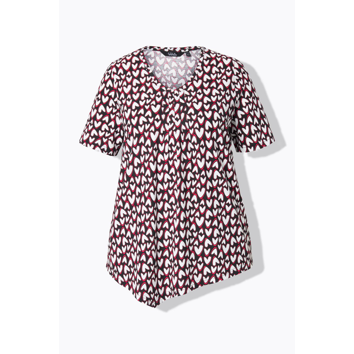 T-shirt imprimé petits cœurs, base en pointe noir, ULLA POPKEN