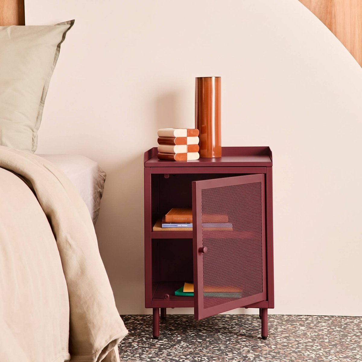 Table de chevet industrielle métal 1 porte (lot de 2) OHIO crème, SWEEEK