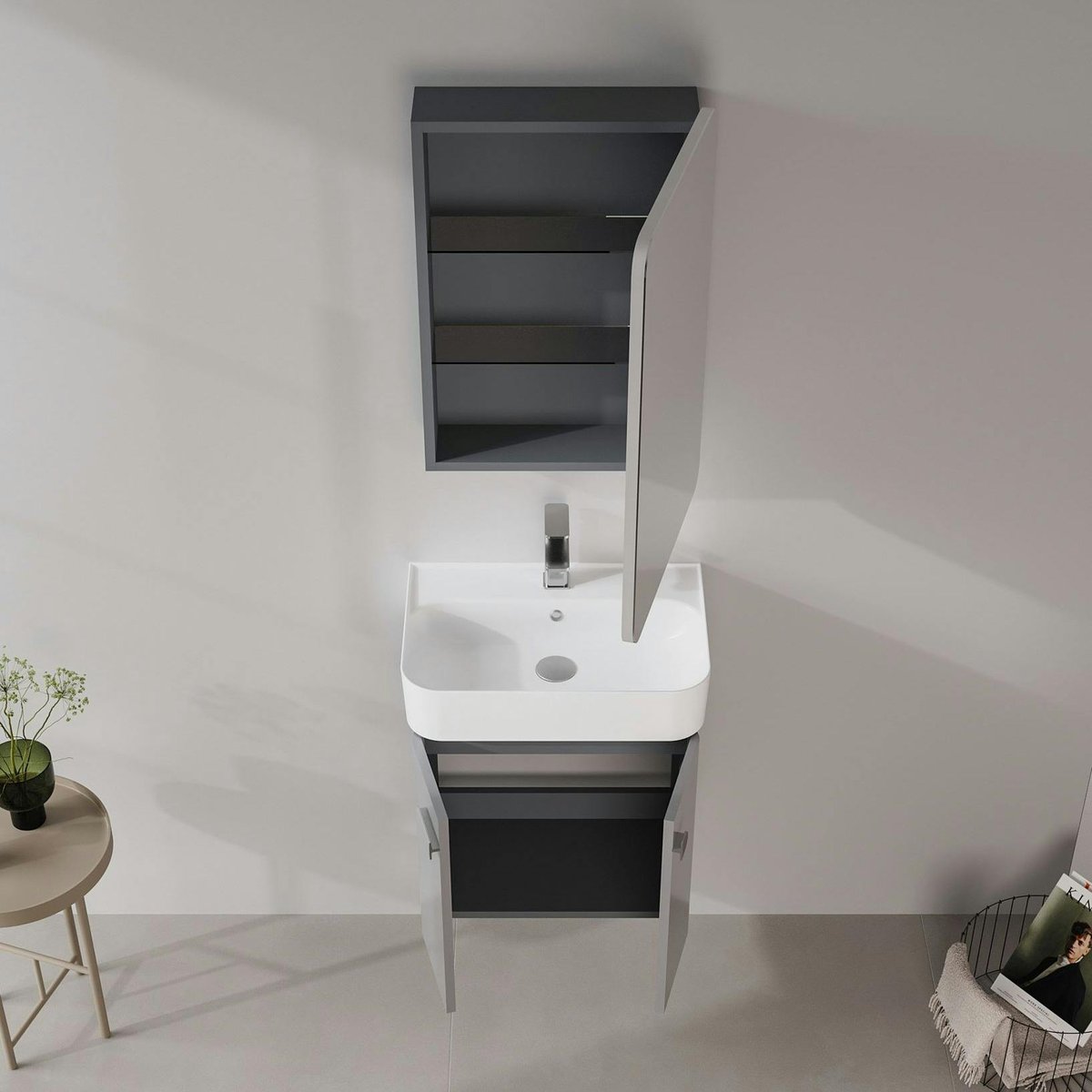 Meuble vasque suspendu 2 portes 55 cm DRIF gris, PIER IMPORT