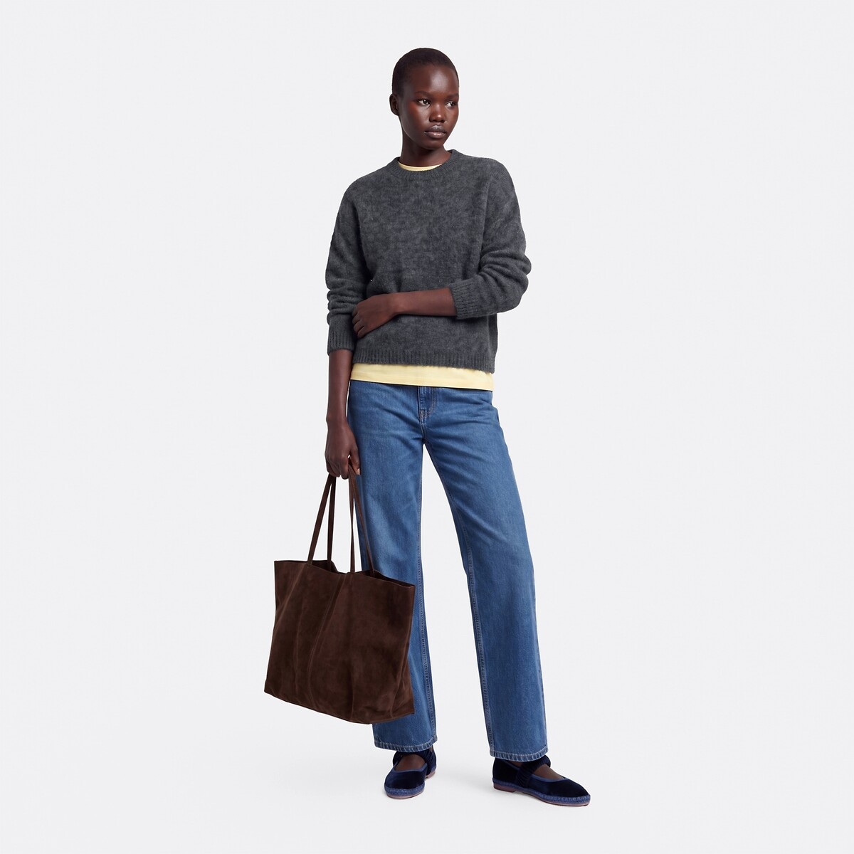 Pull col rond en alpaga brossé mélangé, Signature AZELIE gris anthracite chiné, LA REDOUTE COLLECTIONS