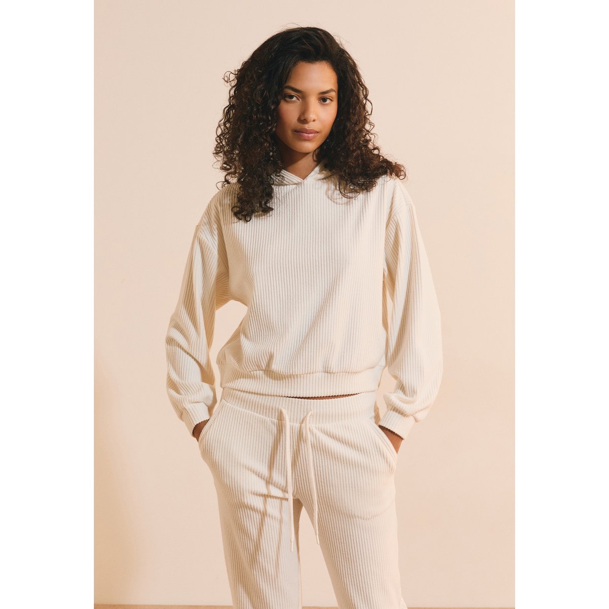 Sweatshirt de pyjama côtelé BASILE ecru, ETAM