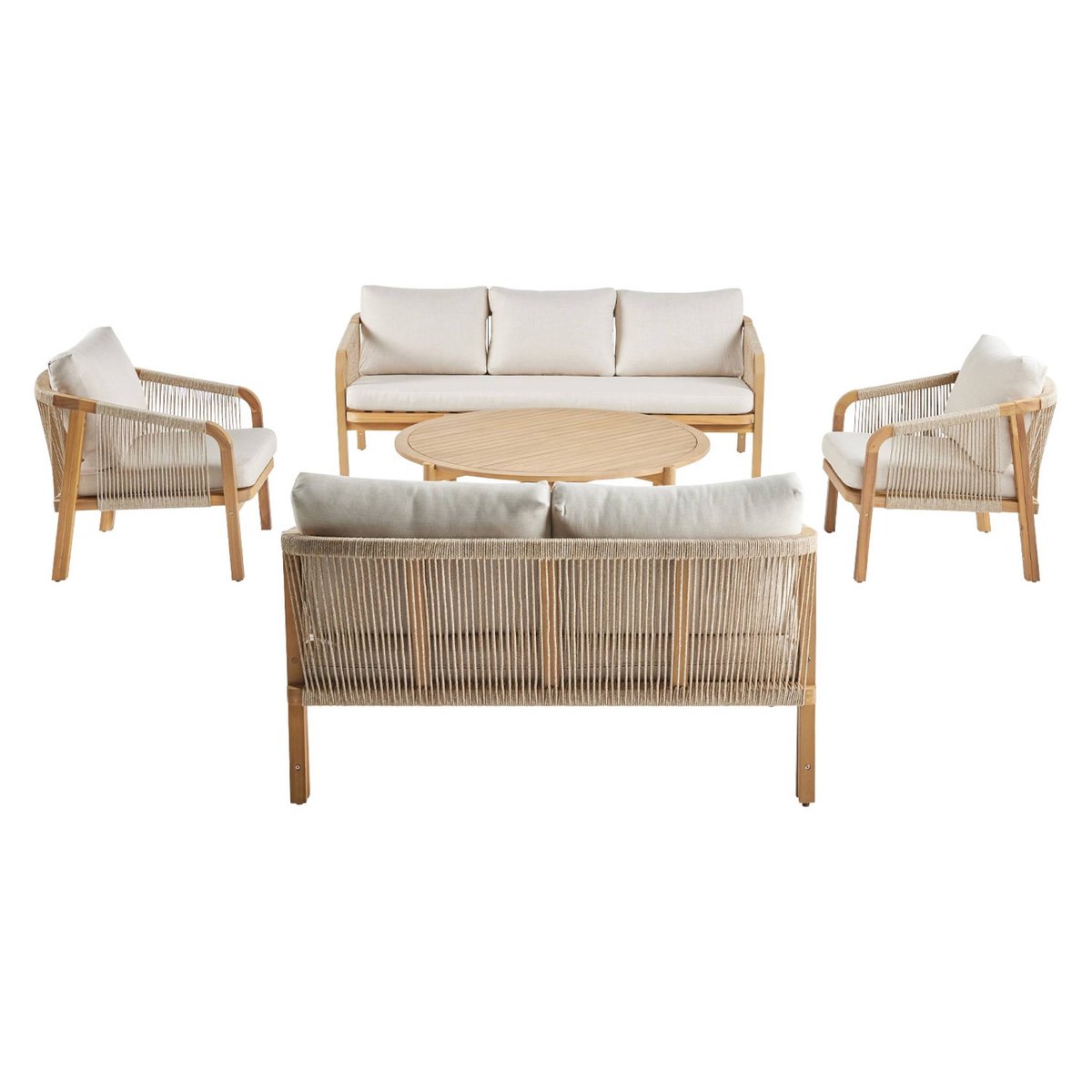 Salon de jardin bois d'acacia et cordes 7 places  PARANA 7 PLACES beige, SWEEEK