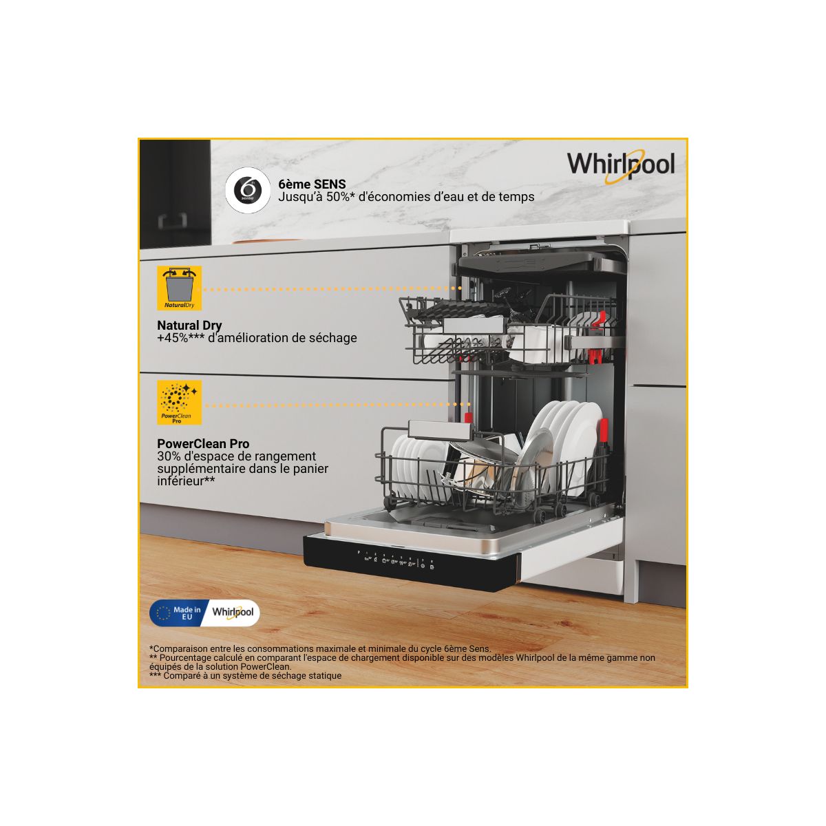 Lave vaisselle 45 cm WSFO3O34PF 6ème Sens couleur unique, WHIRLPOOL