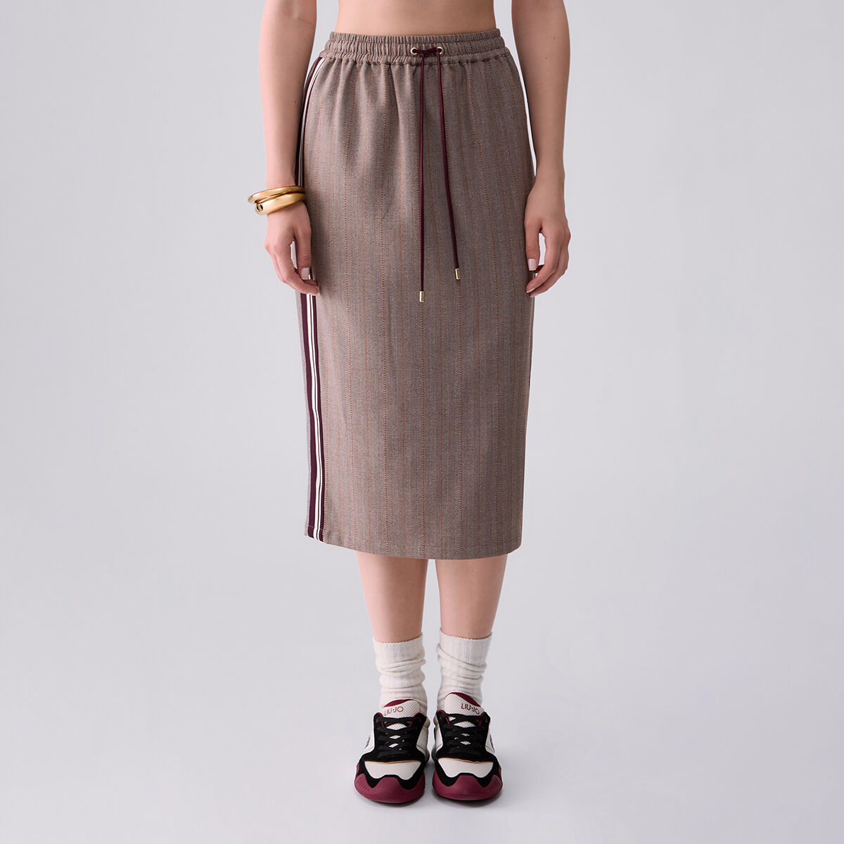 Jupe midi avec bande latérale beige, LIU JO