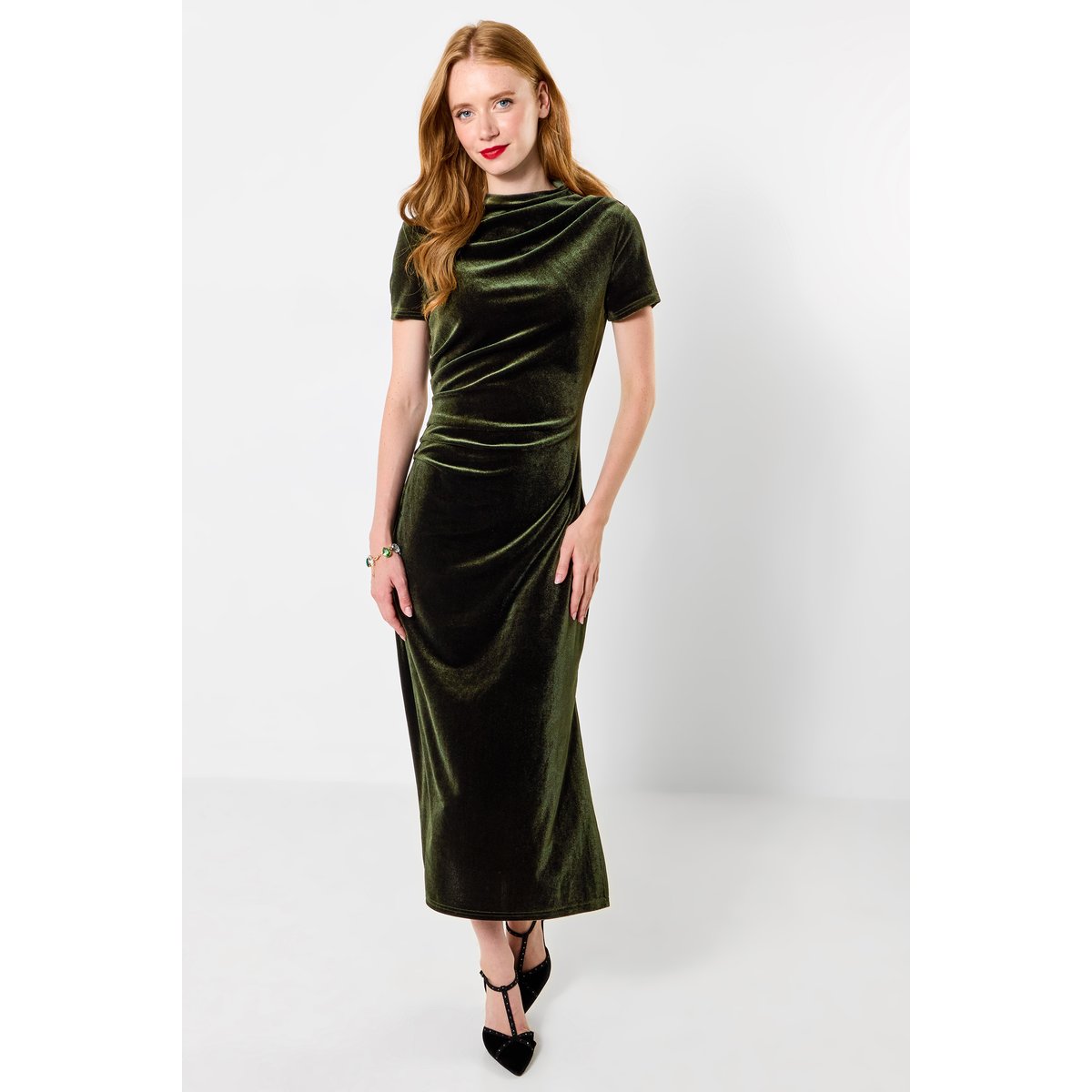 Robe Froncée en Velours Isabella vert, JOE BROWNS