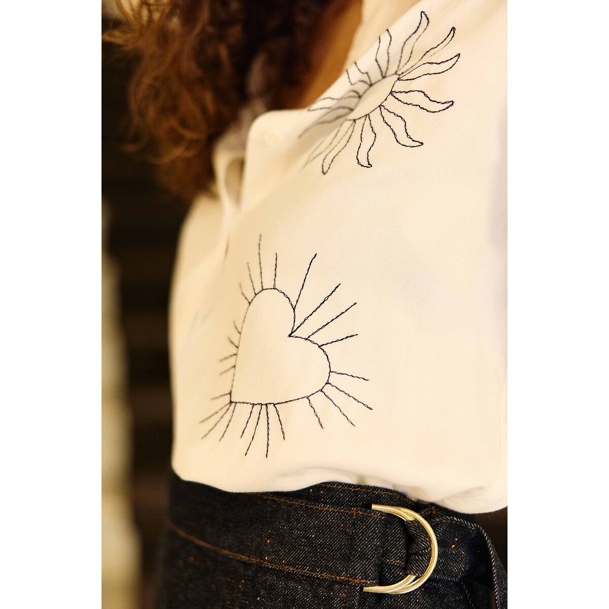 Geborduurd shirt met lange mouwen, CHANIA bedrukt ecru, LA PETITE ETOILE