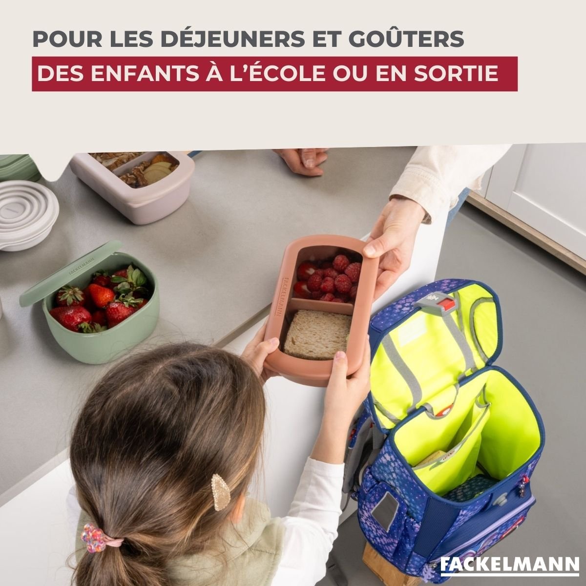Lot de 2 lunch box 1L avec 3 boites à sauce STORAGE bleu|vert|beige, FACKELMANN