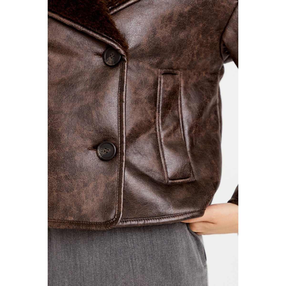 Caban cropped droit col tailleur marron foncé, CACHE CACHE
