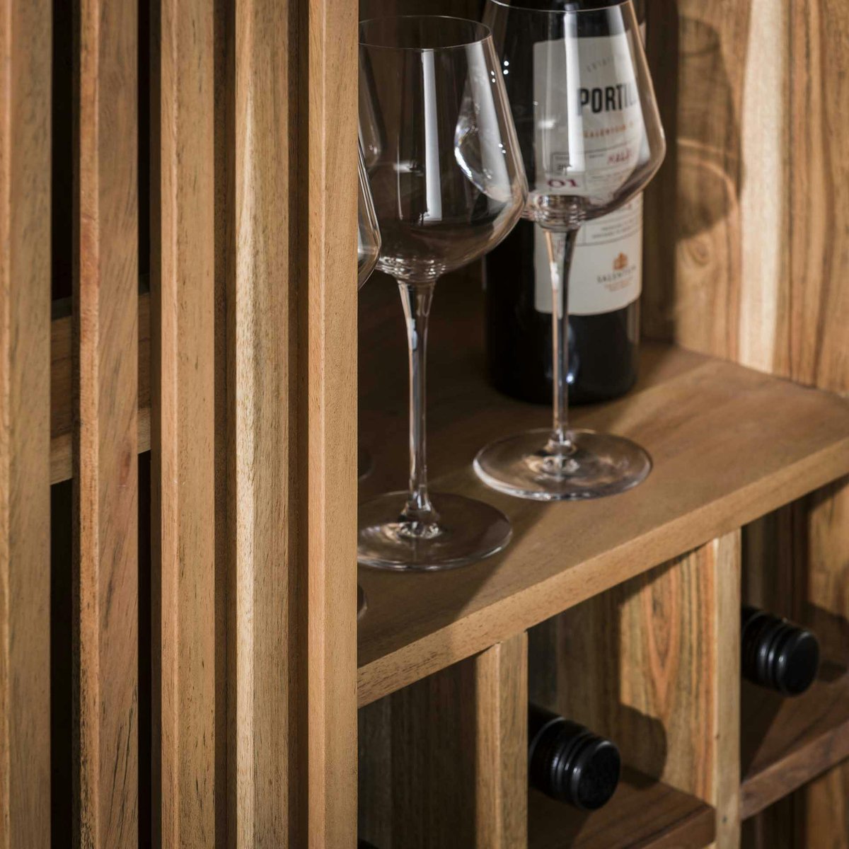 Meuble bar en bois d'acacia motif baguette MELBOURNE bois naturel, PIER IMPORT