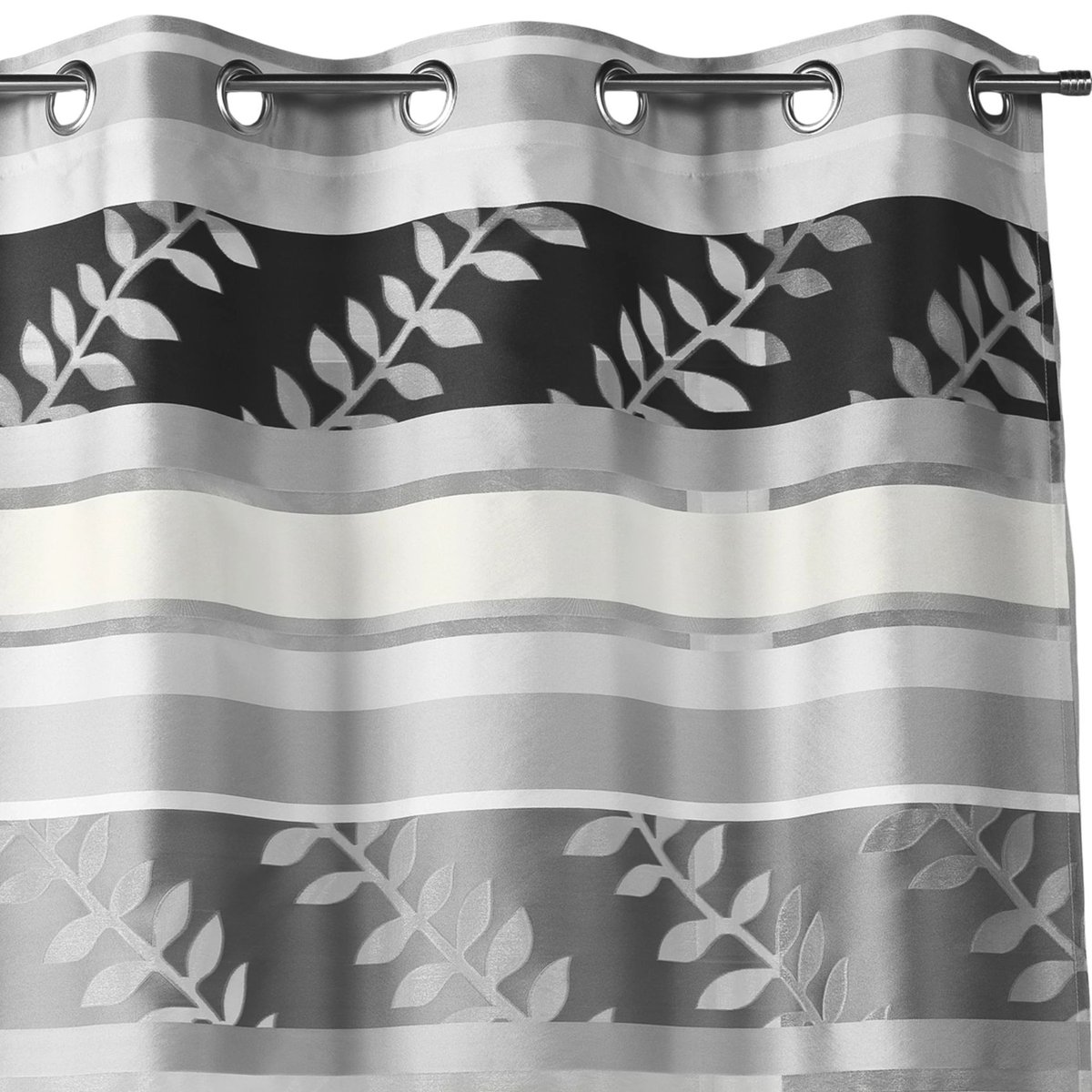 Voilage en organza gris argent à motifs gris clair, HOME MAISON