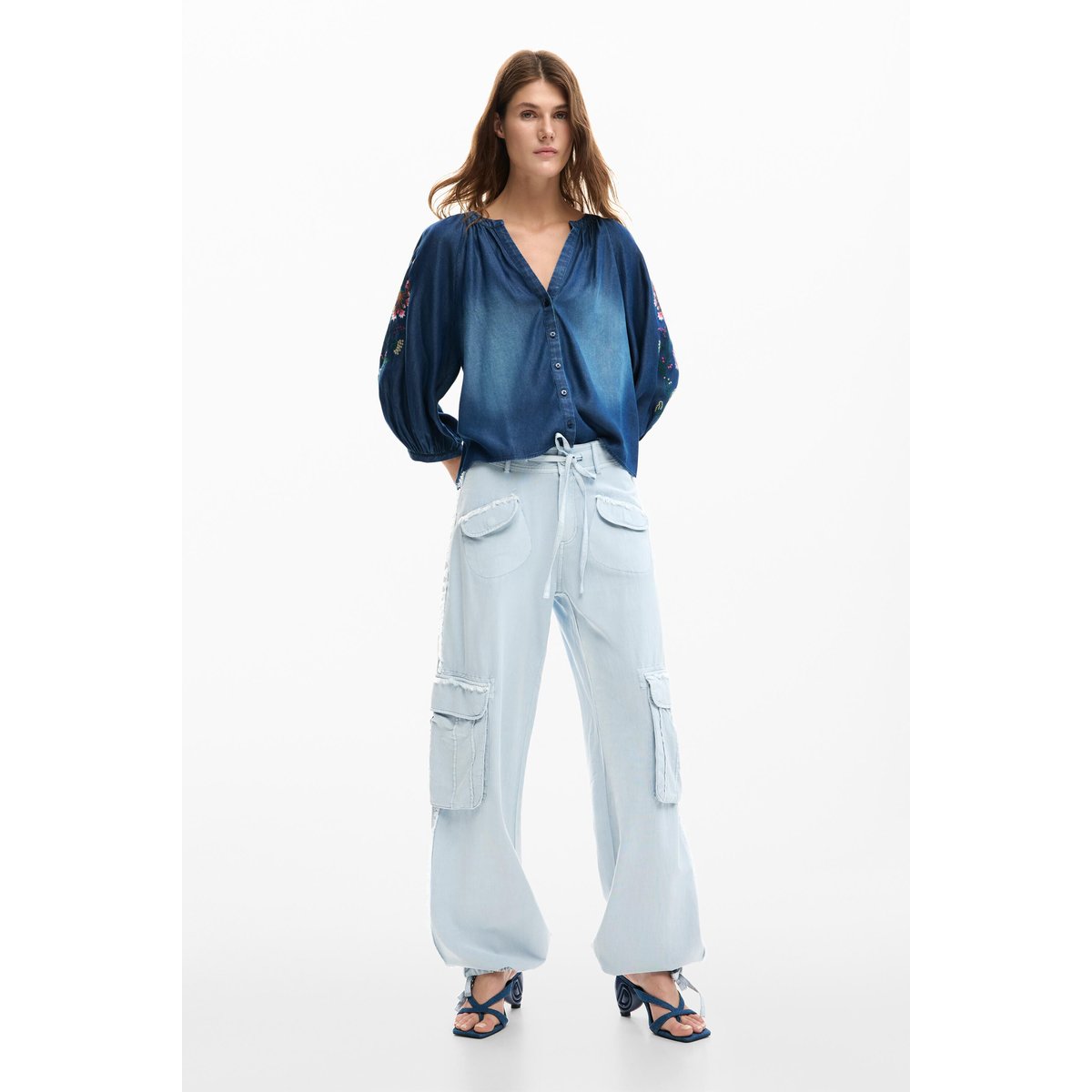 Pantalon cargo poches bleu, DESIGUAL