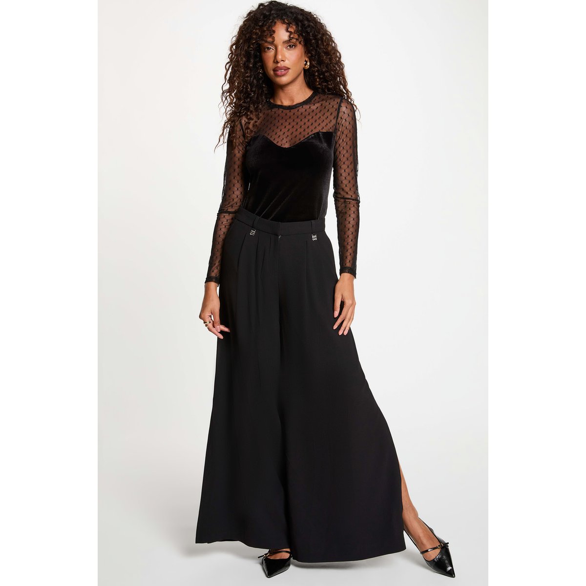 T-shirt velours manches longues noir, MORGAN