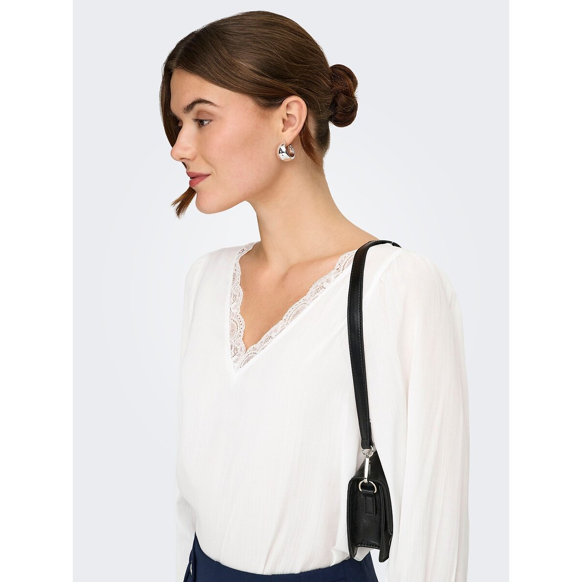 V-Neck Long Sleeve Blouse white, JDY