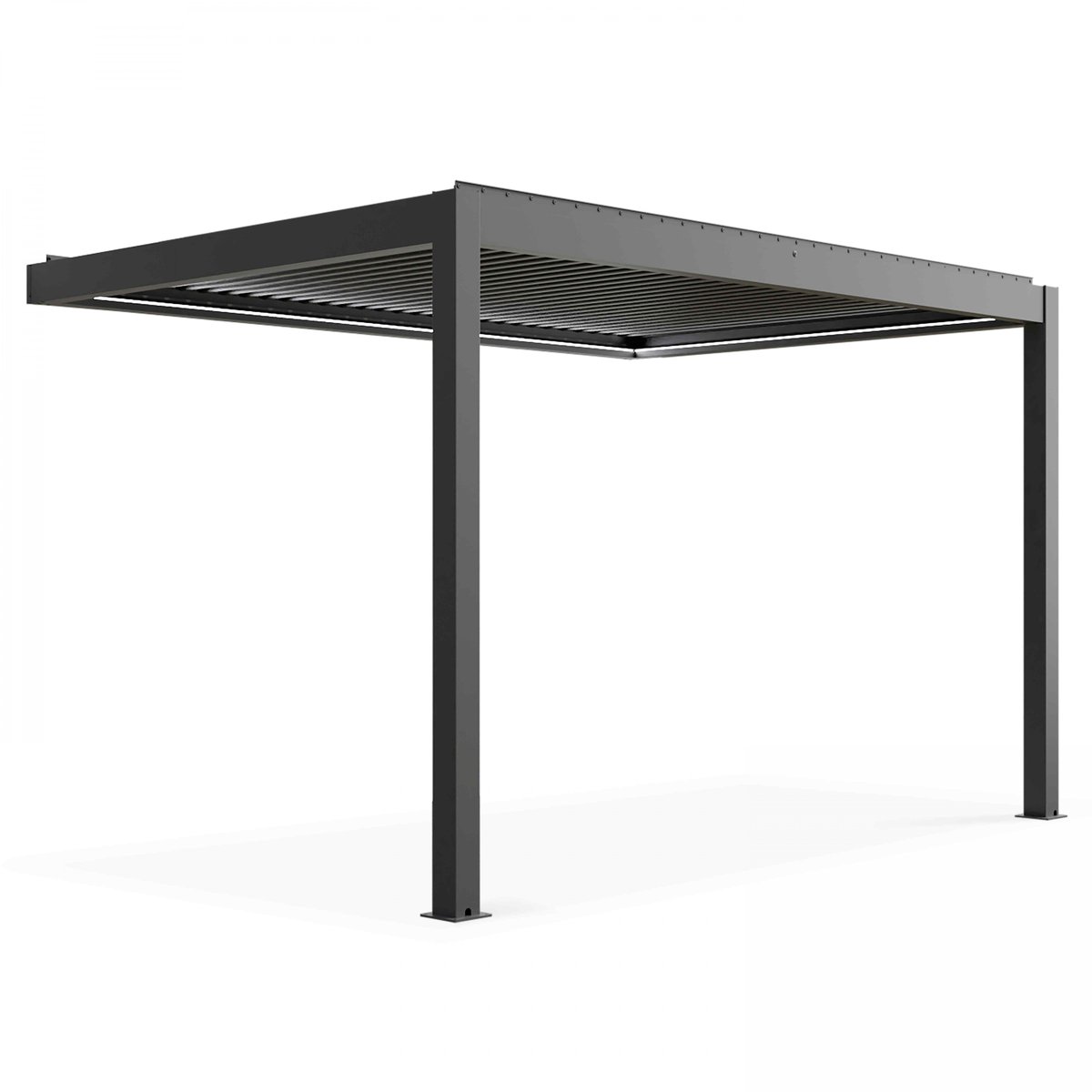 Pergola bioclimatique adossée et motorisée 3 x 4 x 2,5m gris gris, OVIALA