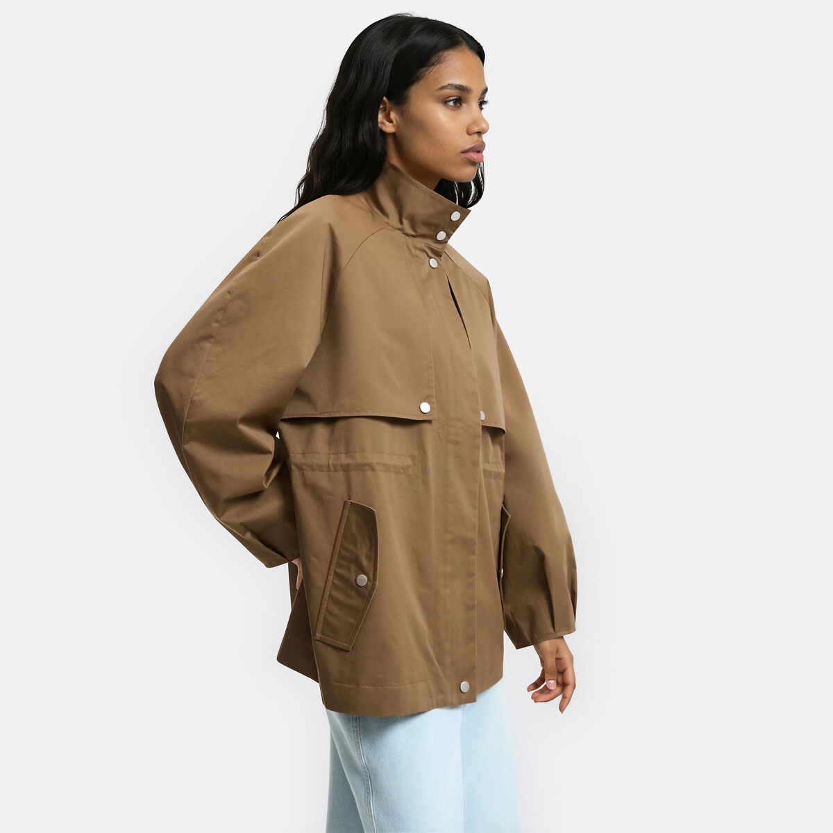 Trench curto com fecho e mangas em balão caqui, LA REDOUTE COLLECTIONS
