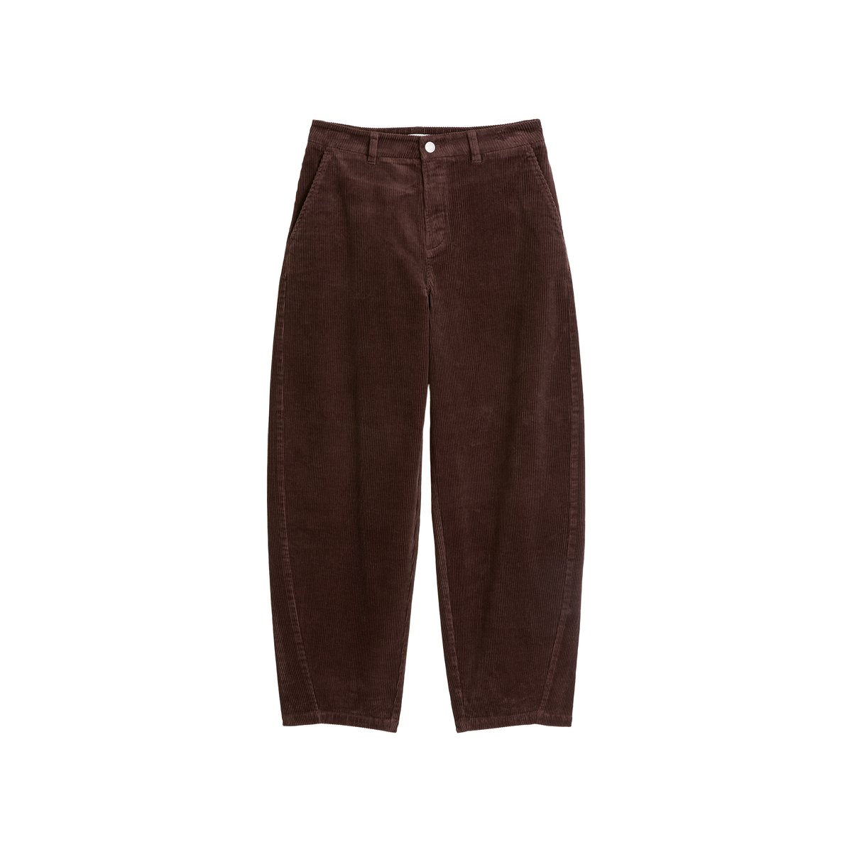 Pantalon en velours côtelé modèle Airin, coupe barrel leg en coton bio extensible marron, MARC O’POLO DENIM