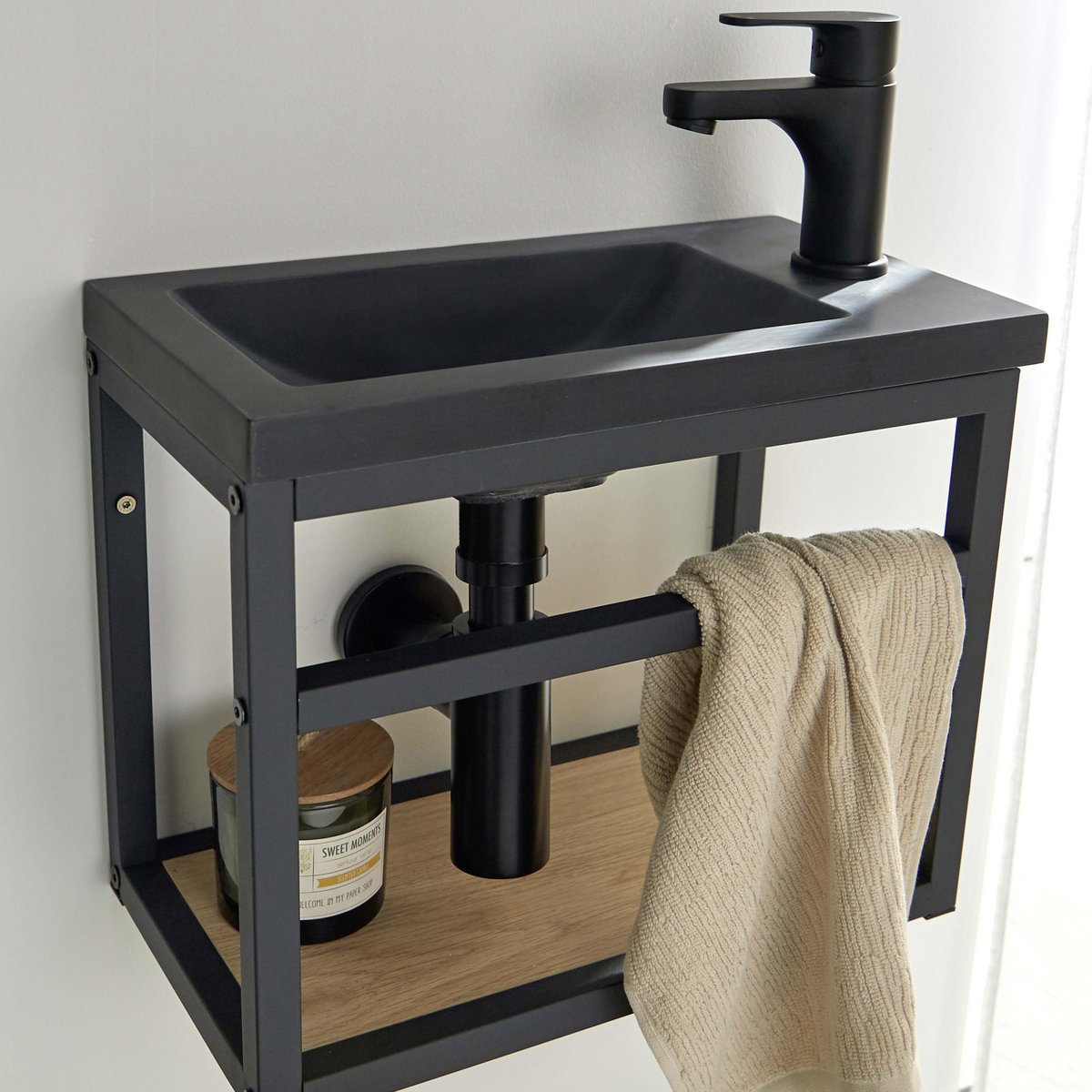 Ensemble lave-mains + miroir + robinet SAO noir, MOB IN