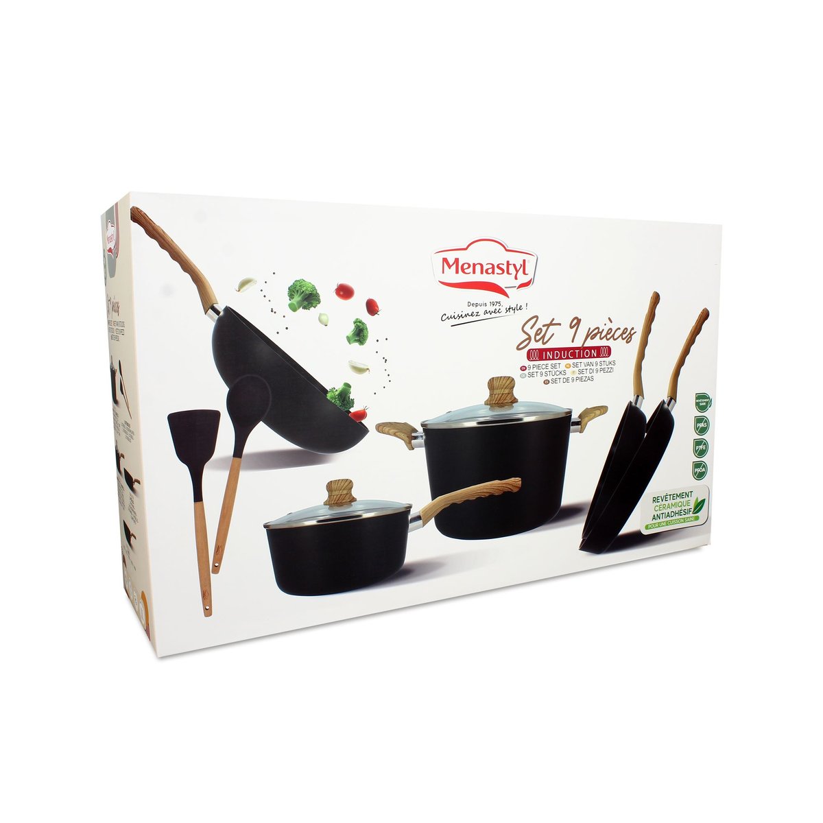 Set de cuisson 9 pièces en aluminium recyclé, COLORAMA noir, MENASTYL