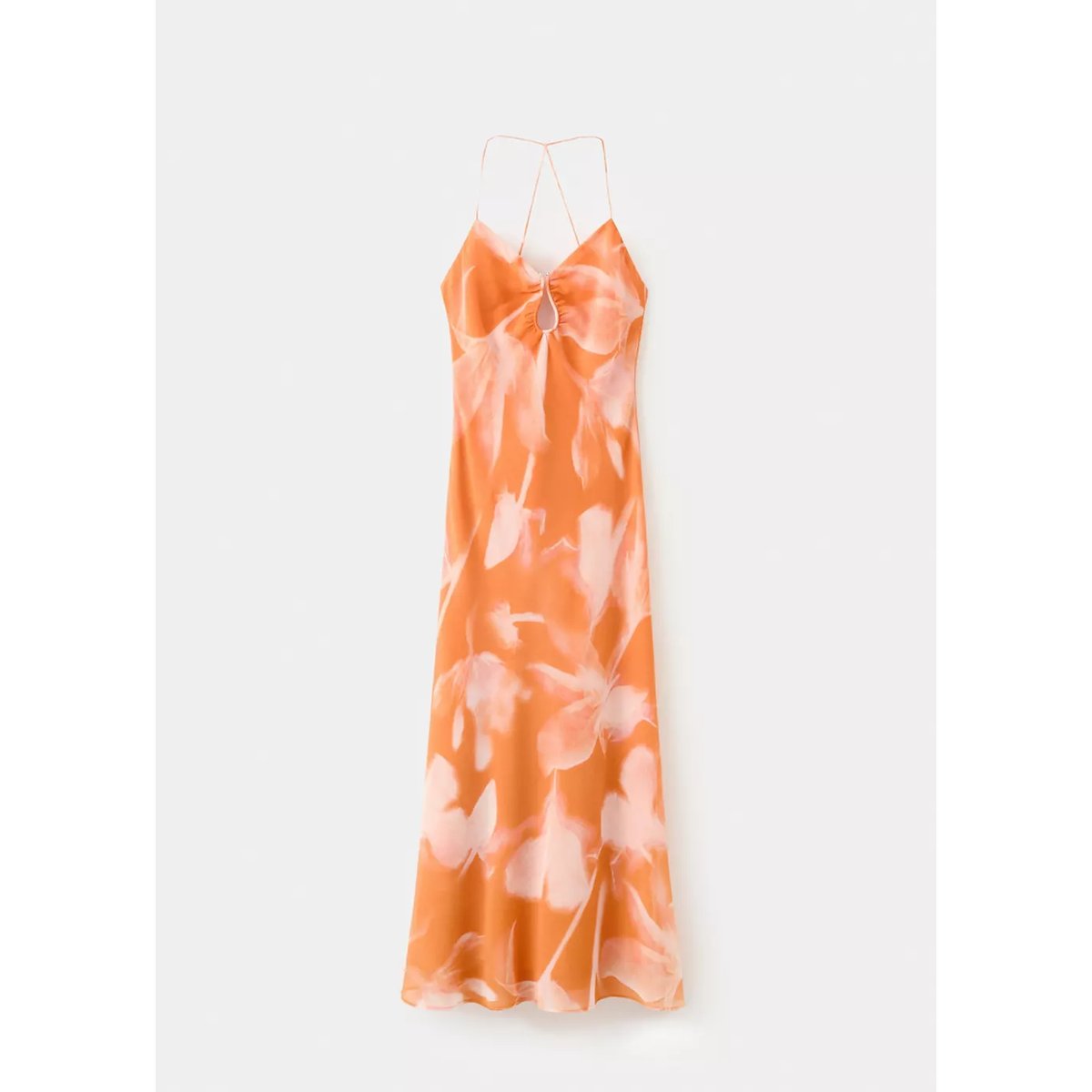 Robe à fleurs cut-out métallisée orange, MANGO