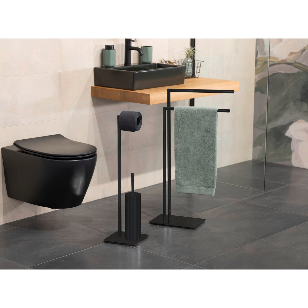 Serviteur WC porte-papier et brosse WC RECCO noir, WENKO