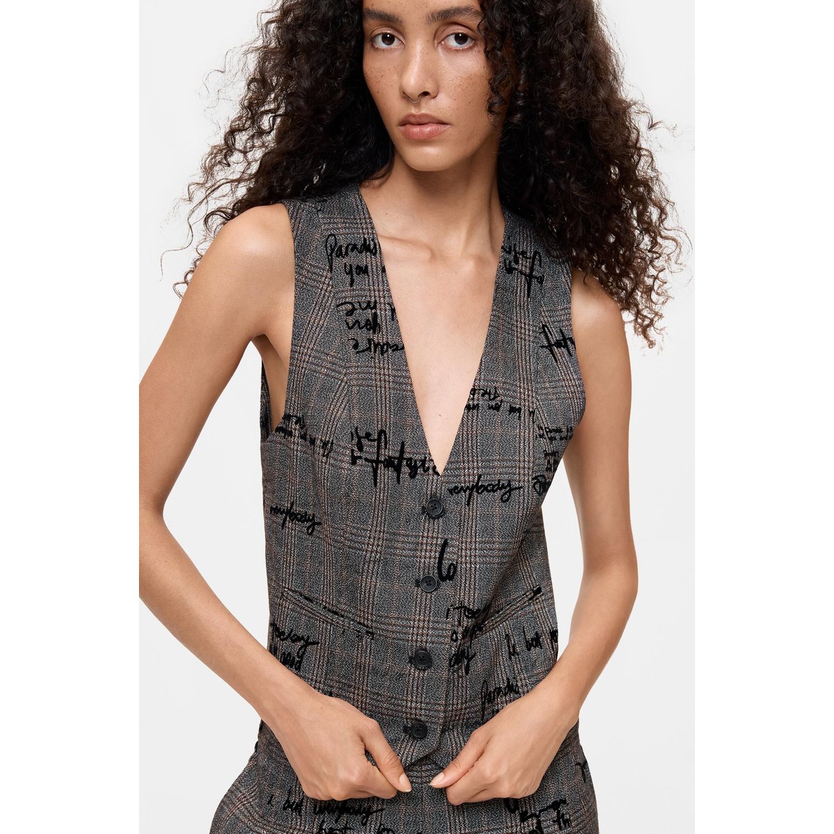 Gilet à carreaux avec lettrage noir, DESIGUAL