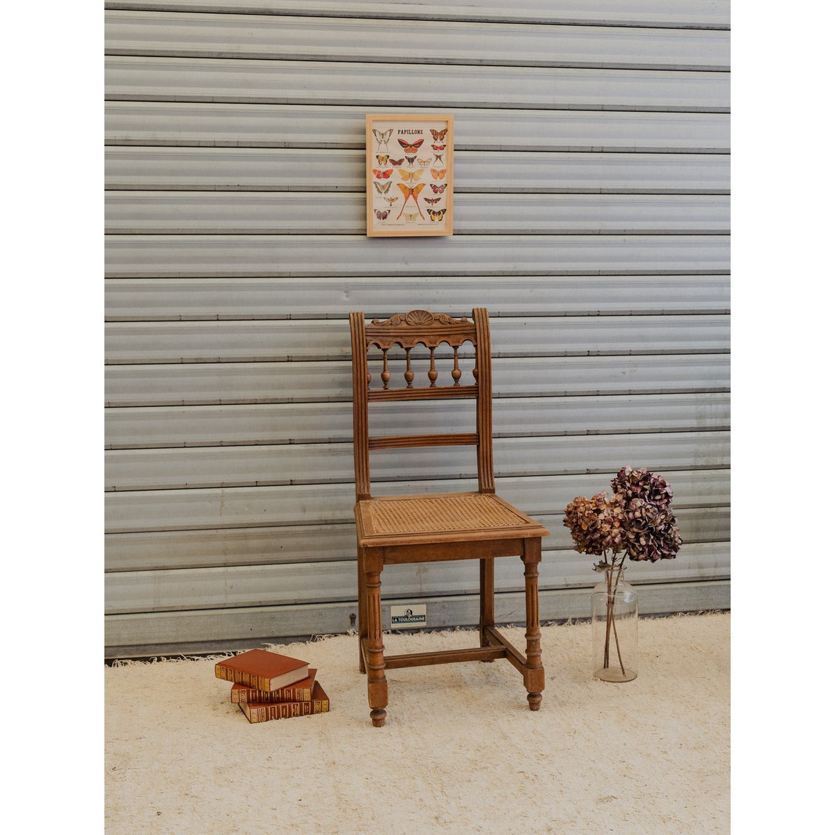 Chaise en bois et cannage Claude N°1655 - Bon état bois foncé, DEBONGOUT