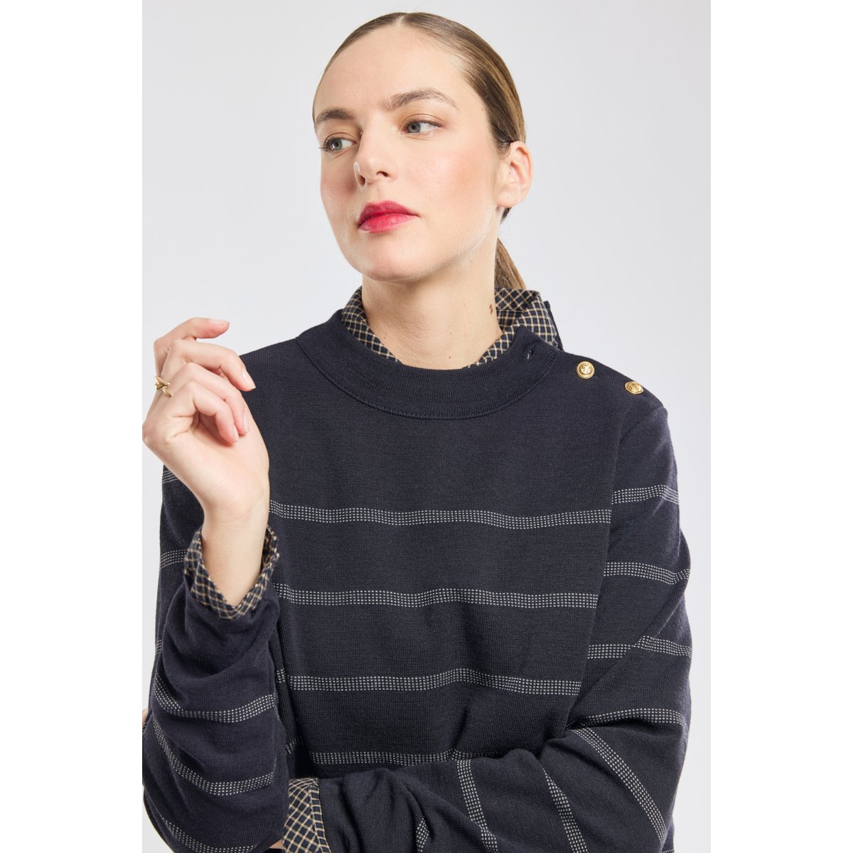 Pull marin rayé en laine rich navy/nature, ARMOR-LUX