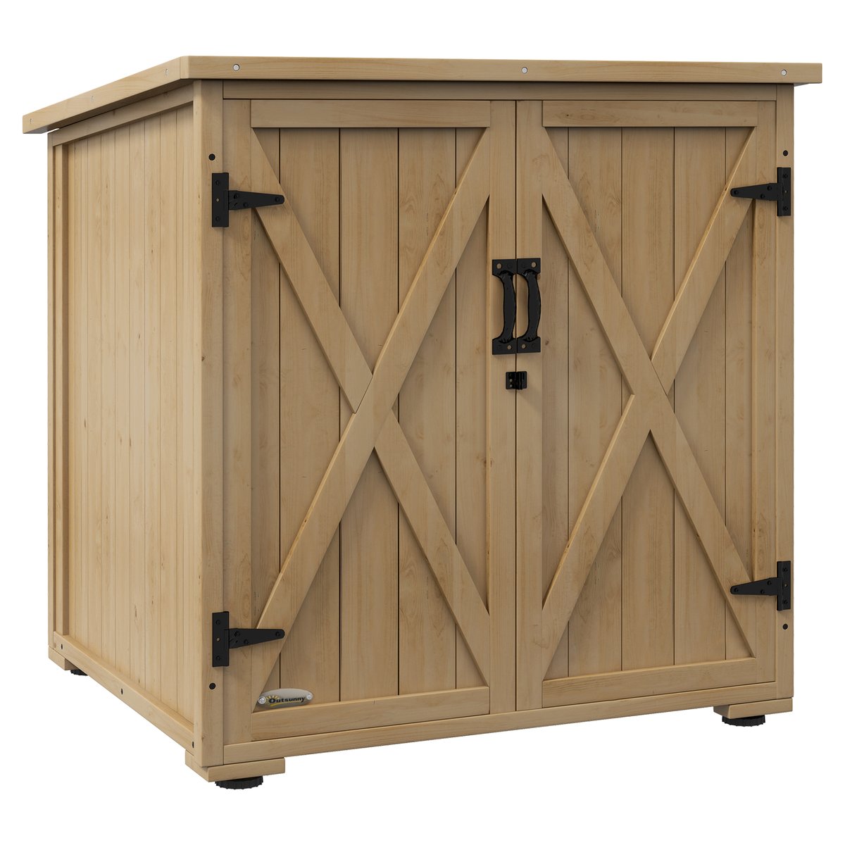 Coffre de rangement d'extérieur Bois de sapin beige, OUTSUNNY