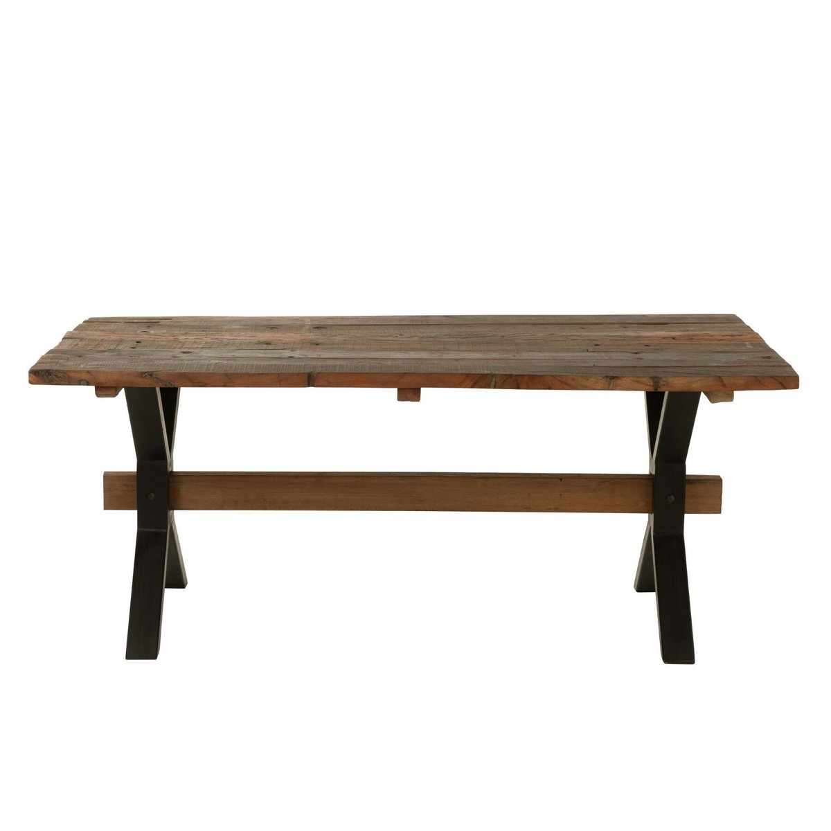 Table de ferme industriel en bois et pieds croisés métal L180 6 places - MARIE bois foncé, HELLIN, DEPUIS 1862