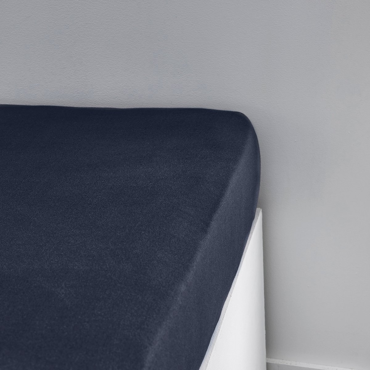 Drap housse Jersey 2 personnes uni ESSENTIAL bleu marine, TODAY