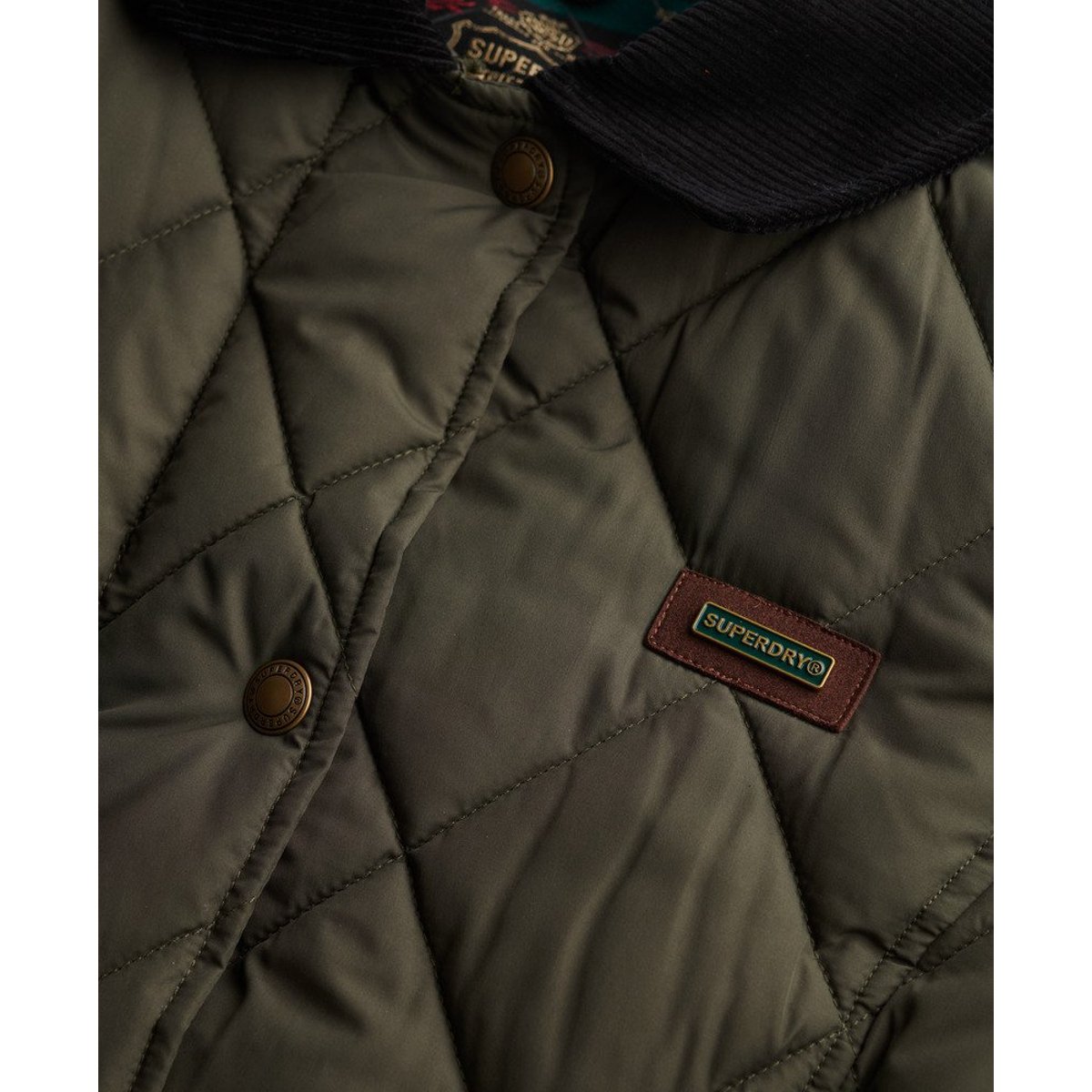 Veste Doublée à Bordure en Velours Côtelé kaki militaire, SUPERDRY