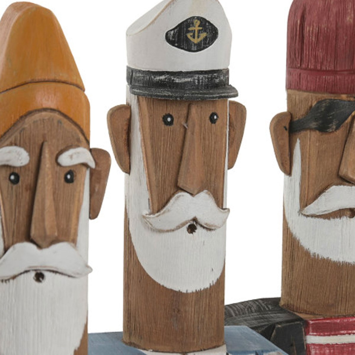 Set de 3 statuettes déco marins en bois recyclé 14x6x23cm multicolore, WADIGA