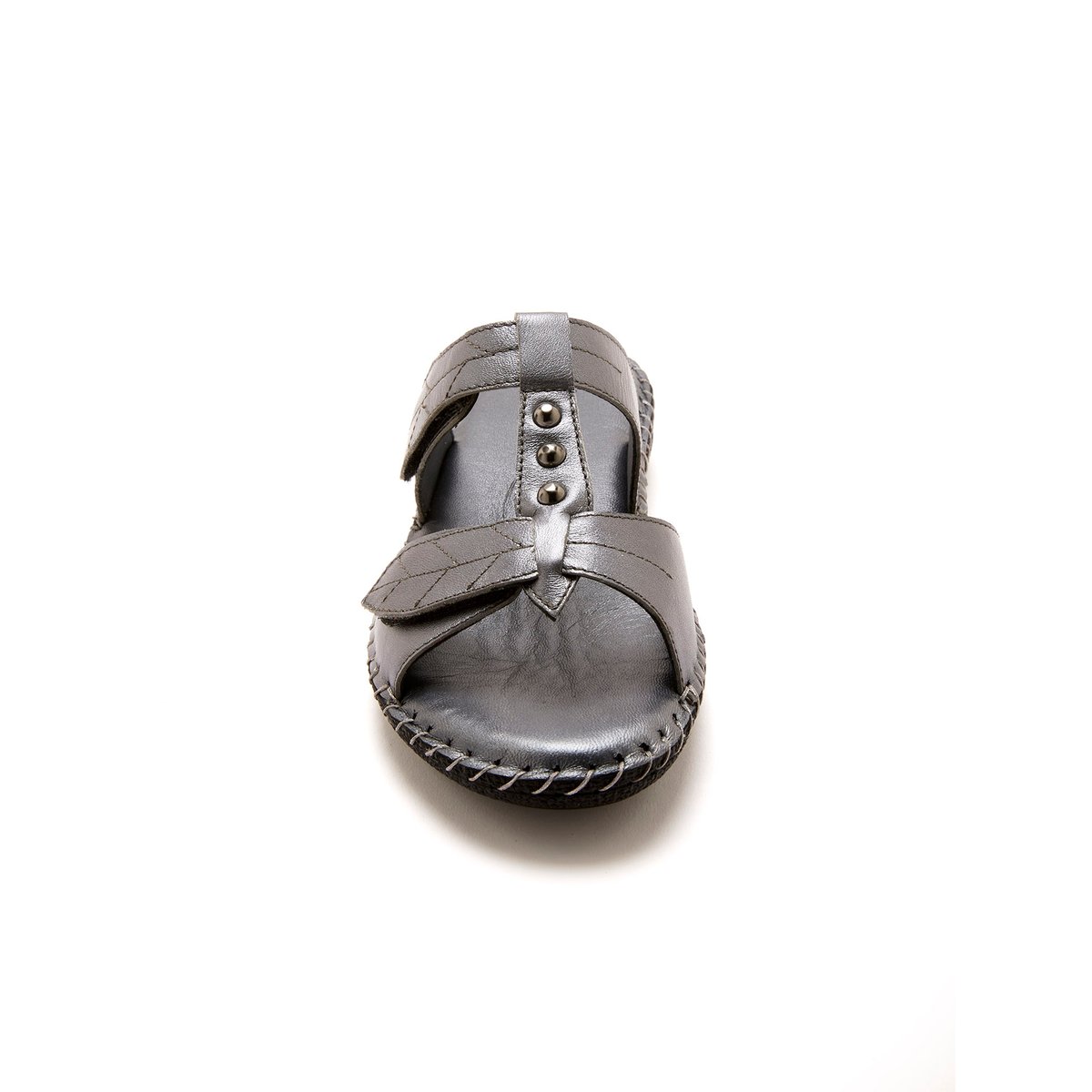 Mules ouverture totale cuir gris métallisé, PEDICONFORT