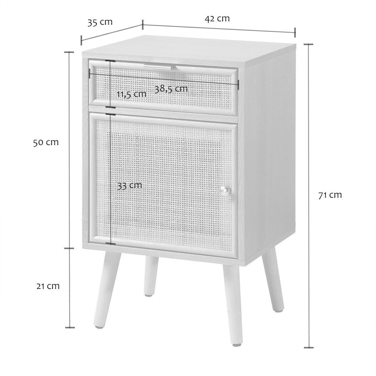 Table de chevet avec cannage en rotin naturel - MIYA bois clair, CALICOSY
