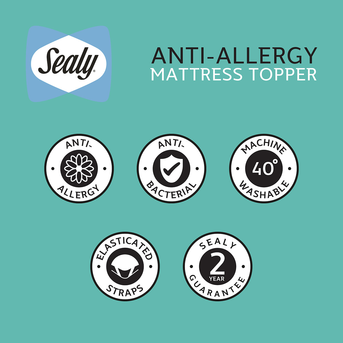 Anti Allergy Mattress Topper white, SEALY