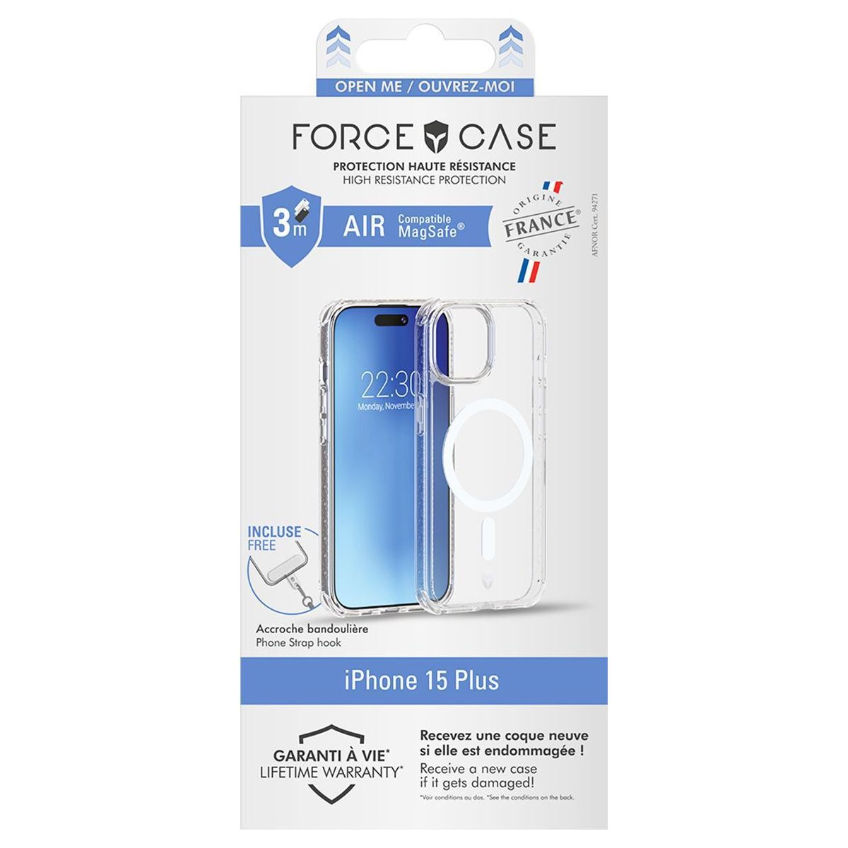 Coque iPhone 15 Plus MagSafe transparente couleur unique, FORCE CASE