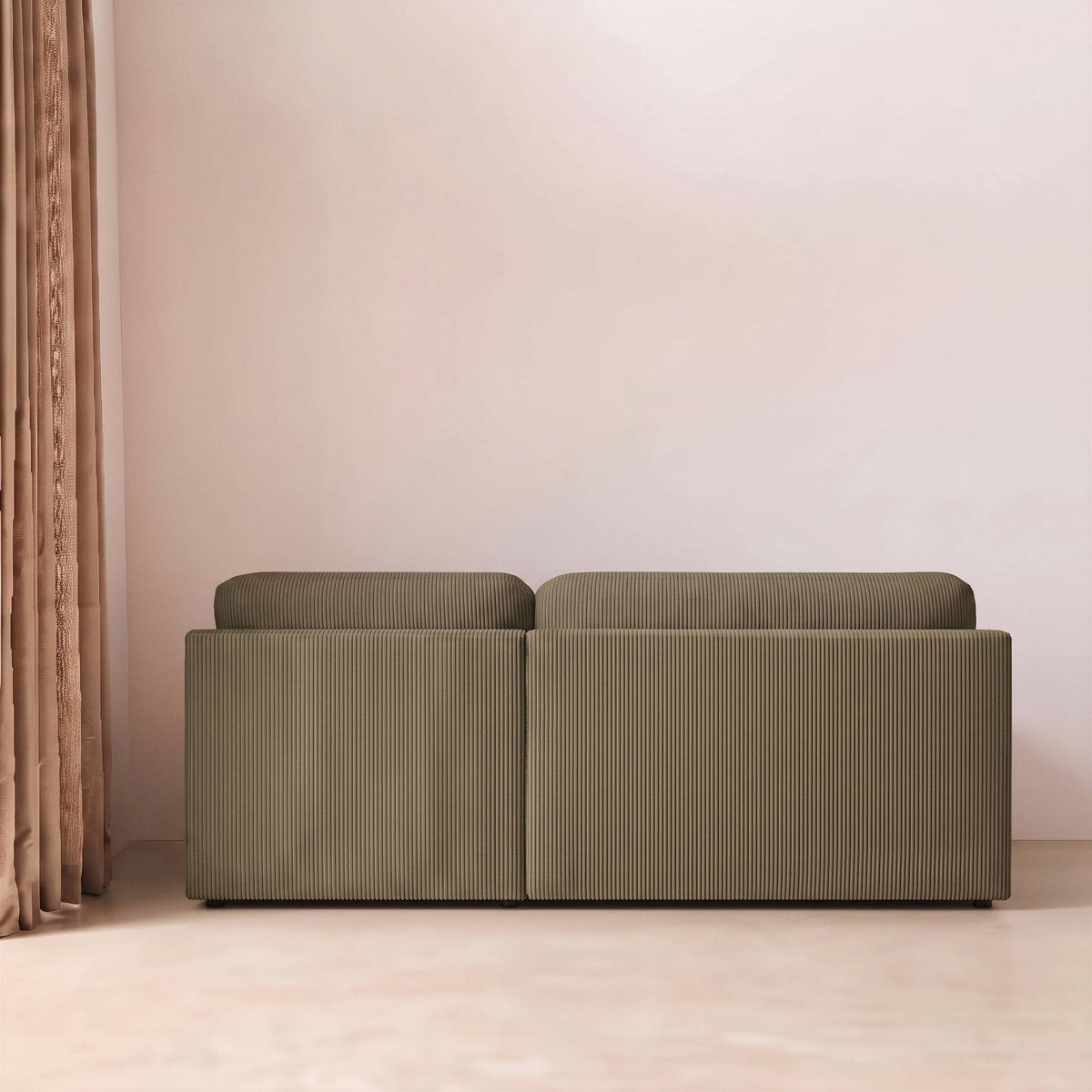 Banquette canapé d'angle droit convertible 3 places velours côtelé avec coffre NELSON taupe, SWEEEK
