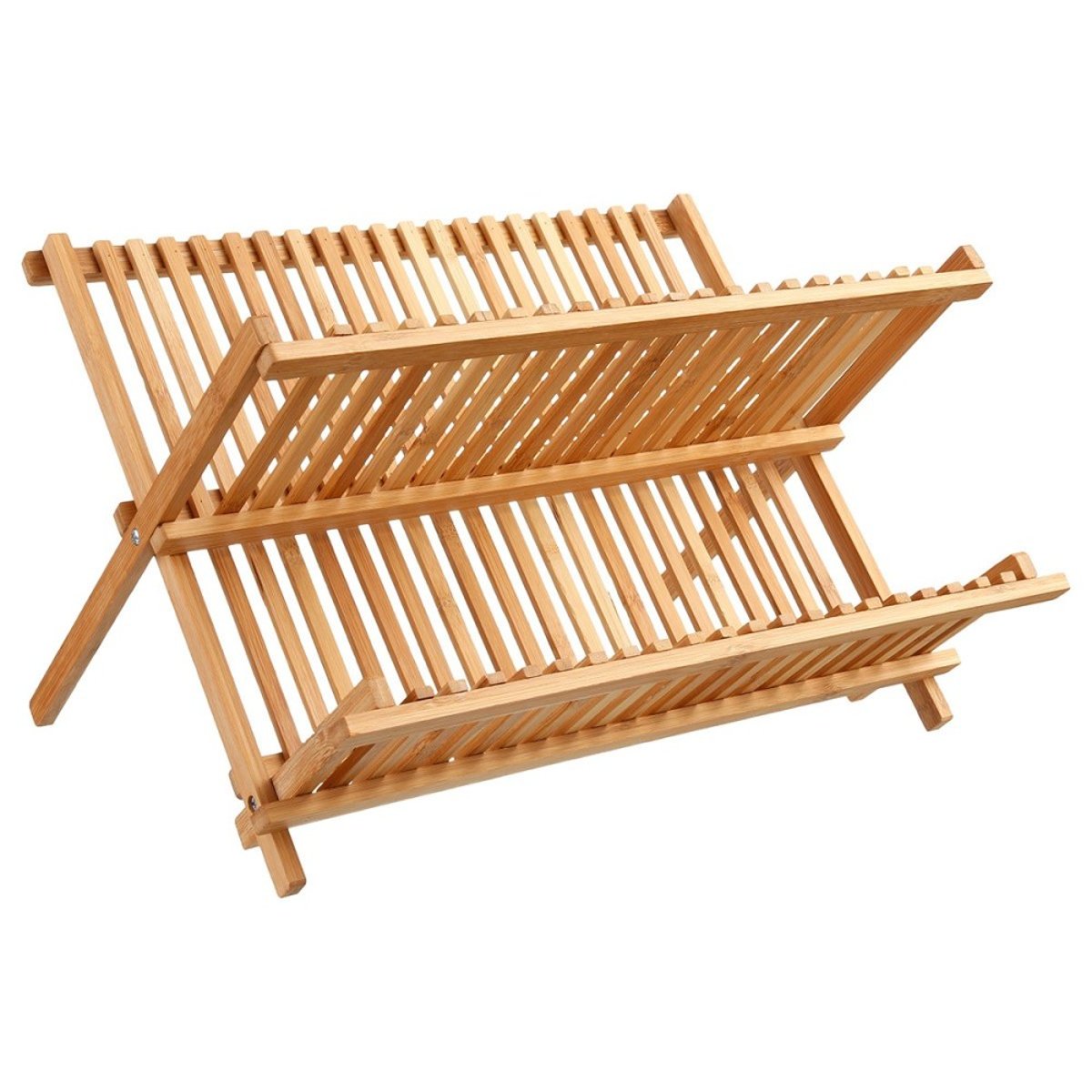Égouttoir à vaisselle pliant 2 niveaux bambou beige, ATMOSPHERA