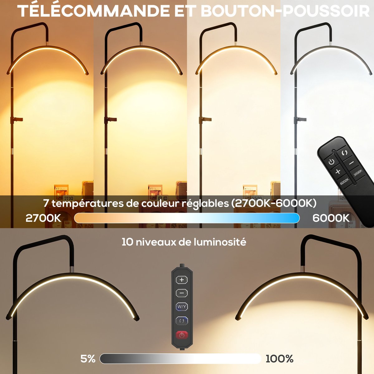 Lampadaire Acier et plastique Noir noir, HOMCOM