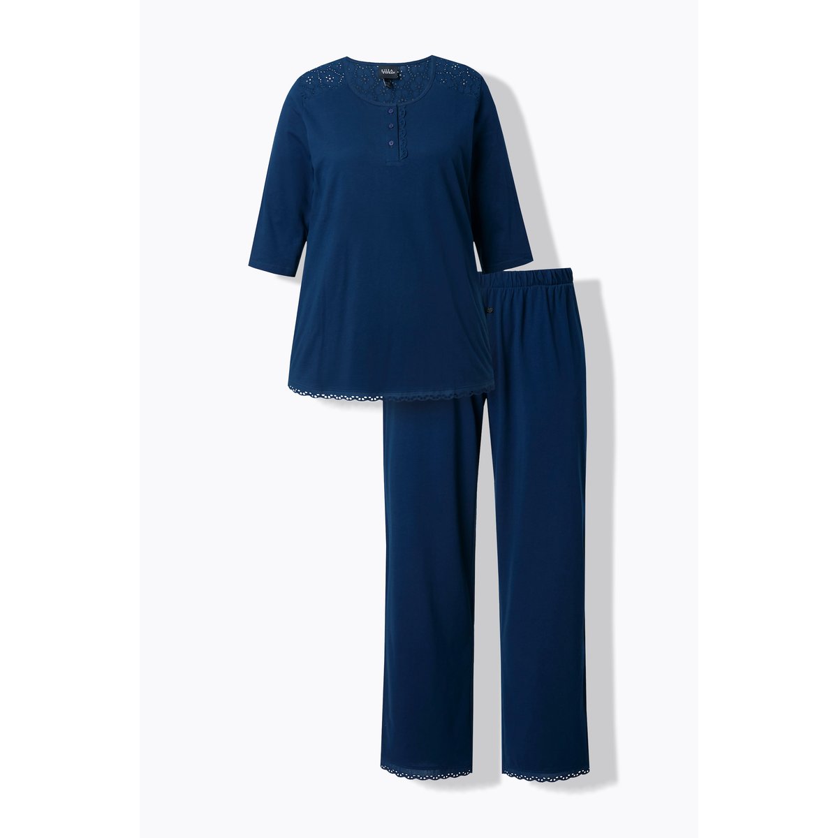 Pyjama à col rond et manches 3/4 bleu nuit, ULLA POPKEN