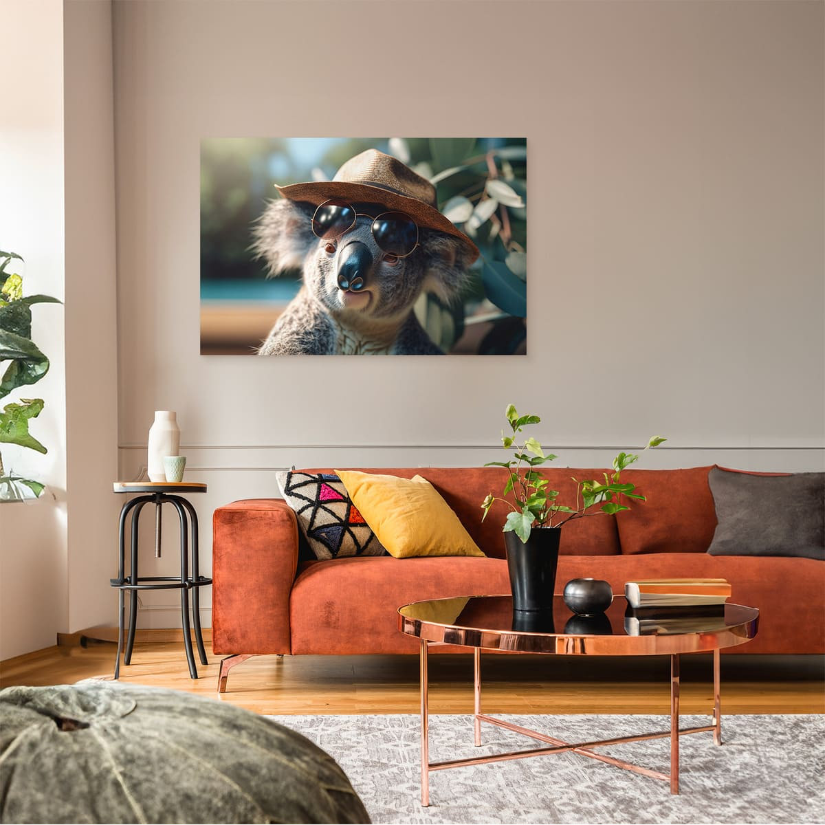 Tableau Mural Koala Chic Avec Chapeau ANIMAUX HUMANISÉS tableau en verre synthétique, CEANOTHE