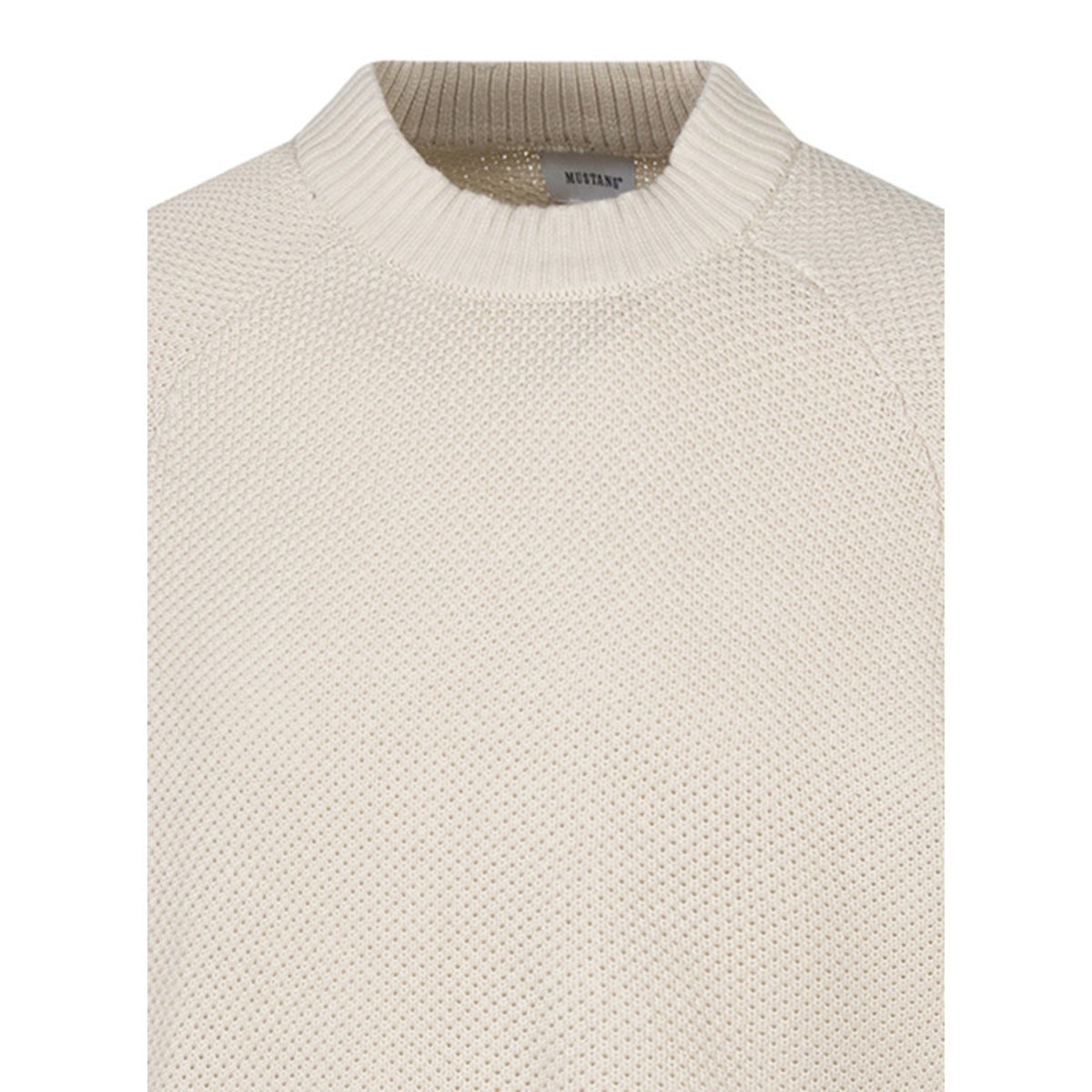 Pull en coton beige uni avec une coupe ajustée et un col montant beige, MUSTANG