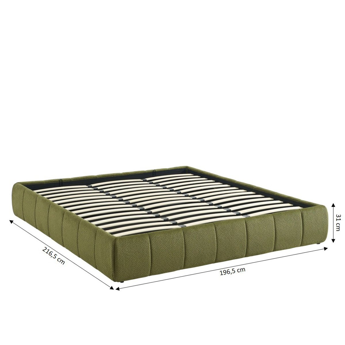 Lit coffre tissu chenille et sommier LAVINIA vert, BAÏTA