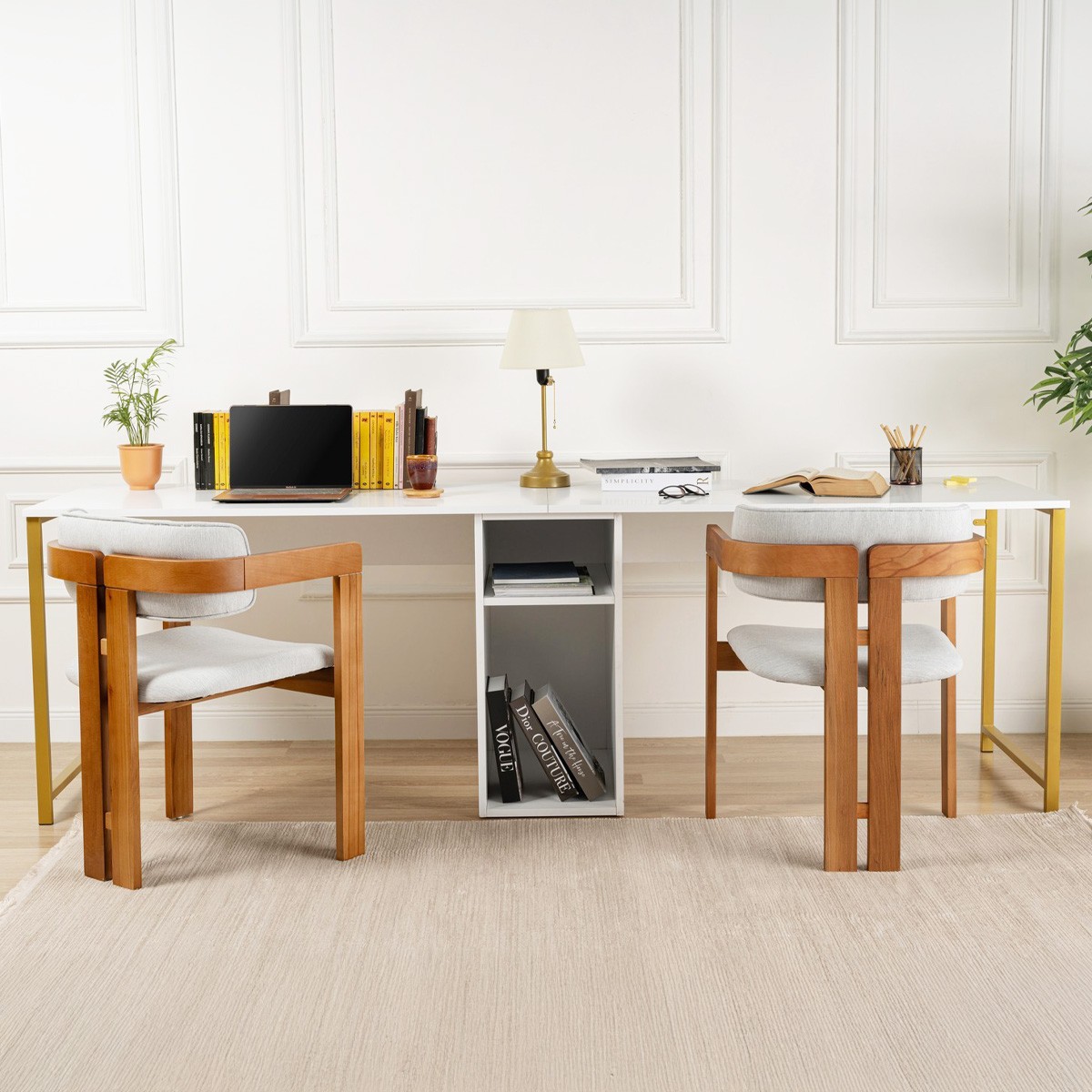 Bureau double avec rangement central - ORSA blanc, HOMIFAB