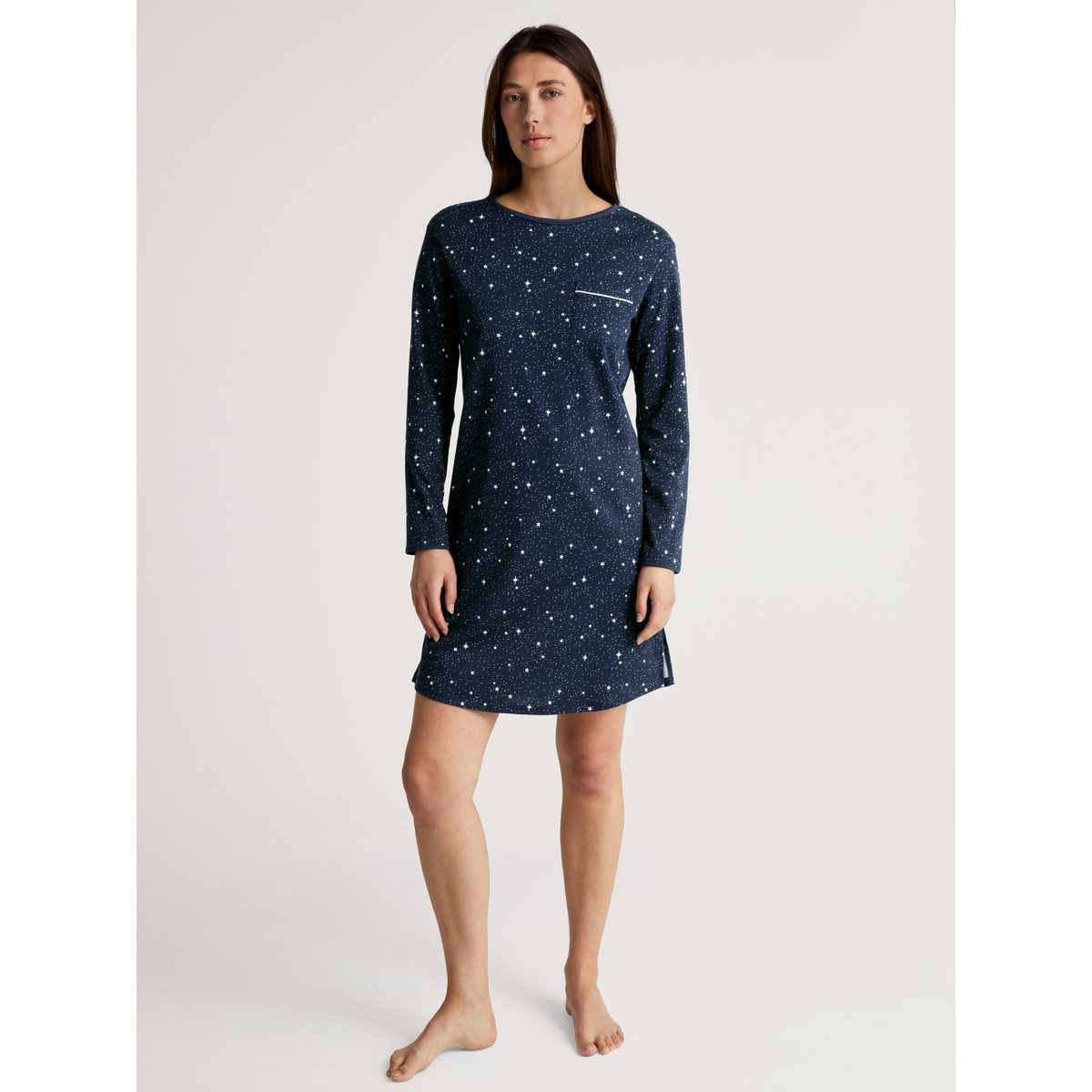Chemise de nuit à manches longues, longueur 95 cm manches longues Coton SWEET DREAMS bleu paon, CALIDA