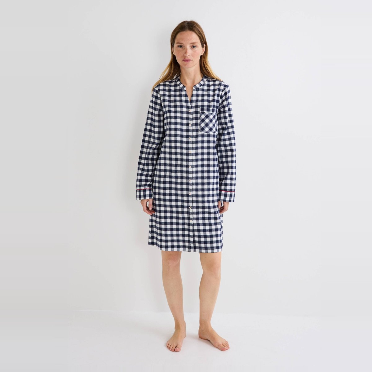 Chemise de nuit en flanelle à carreaux vichy en coton BIO ecru, MONOPRIX