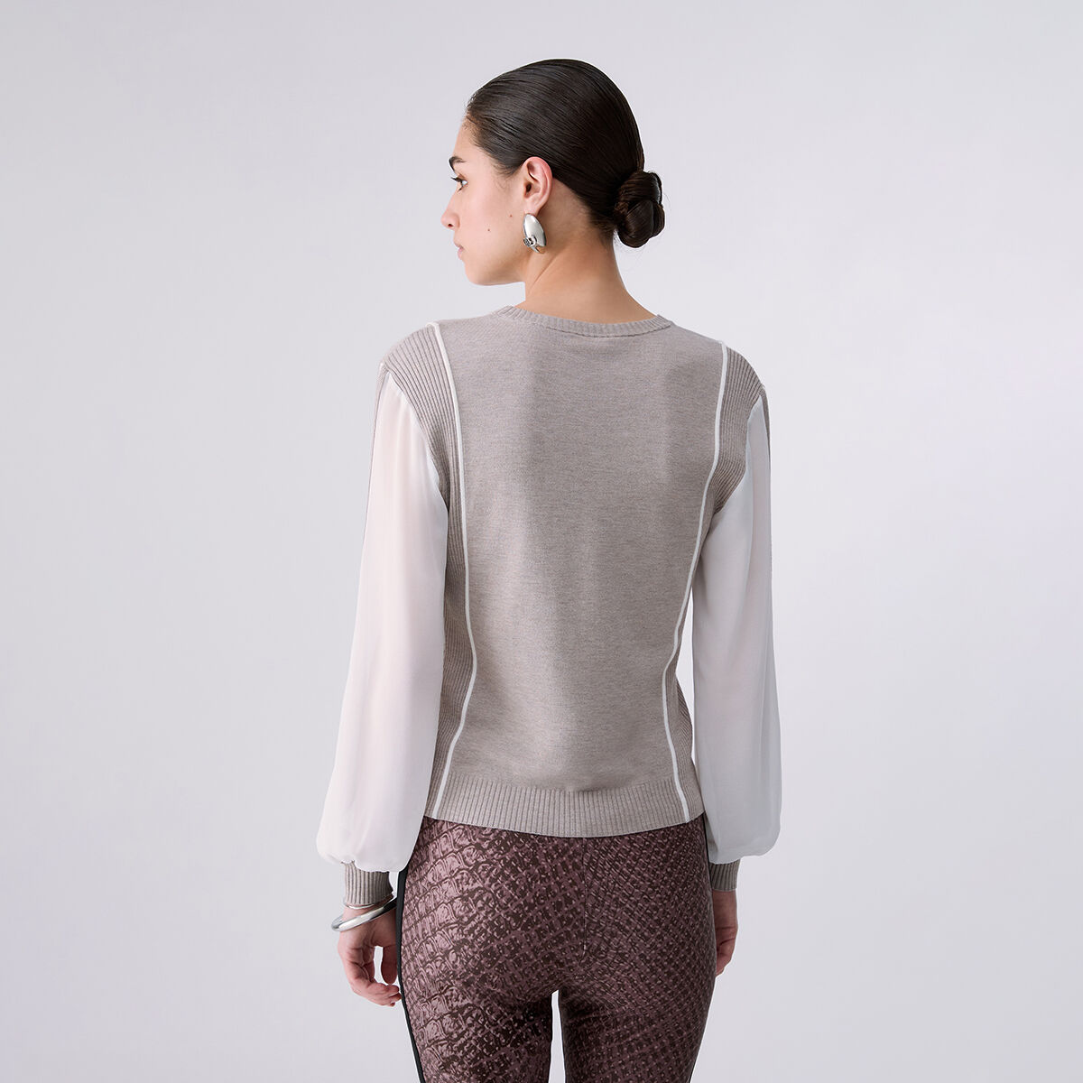 Pull avec Insert en Georgette beige, LIU JO