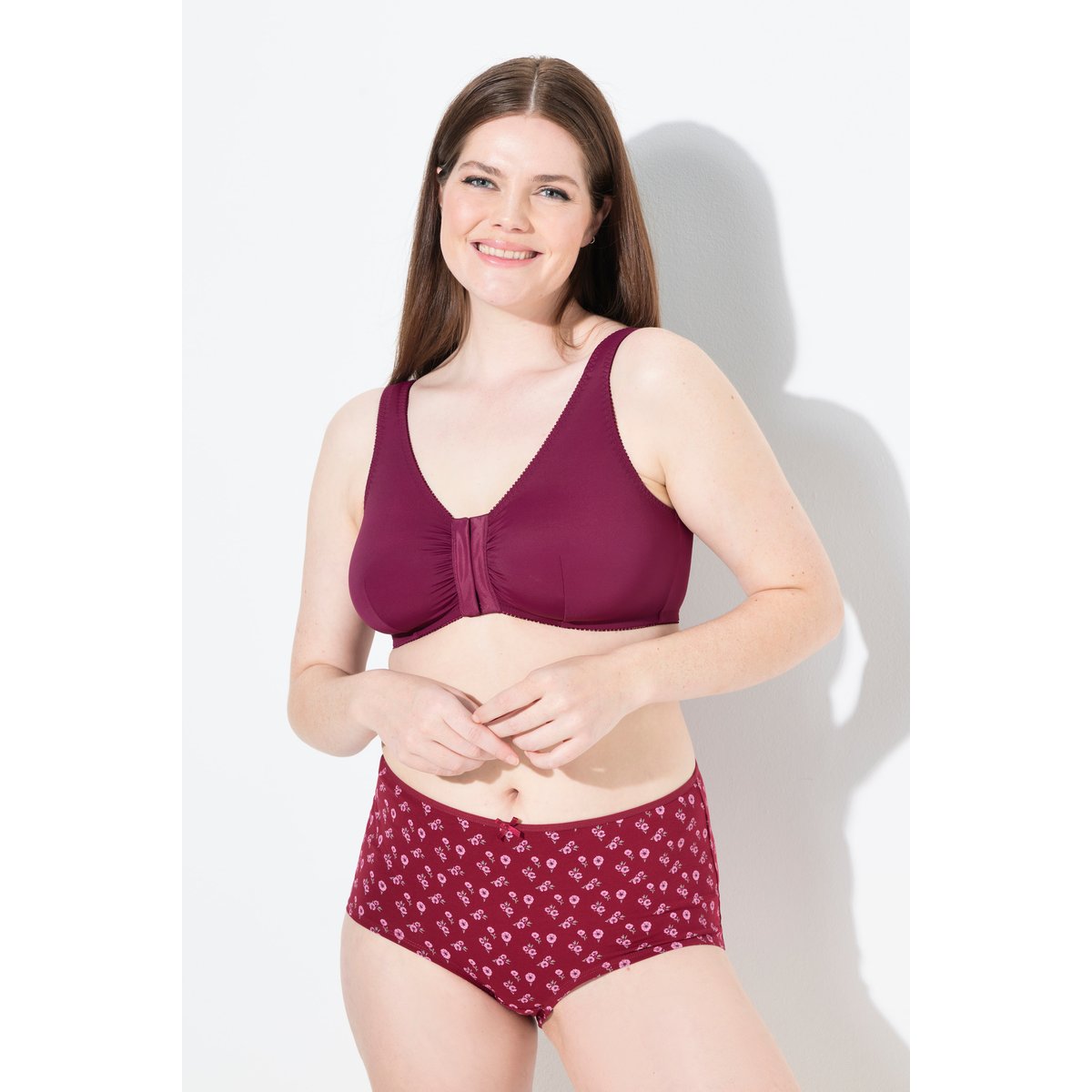 Lot de 3 culottes hipster, motif cœurs/uni rouge vin, ULLA POPKEN