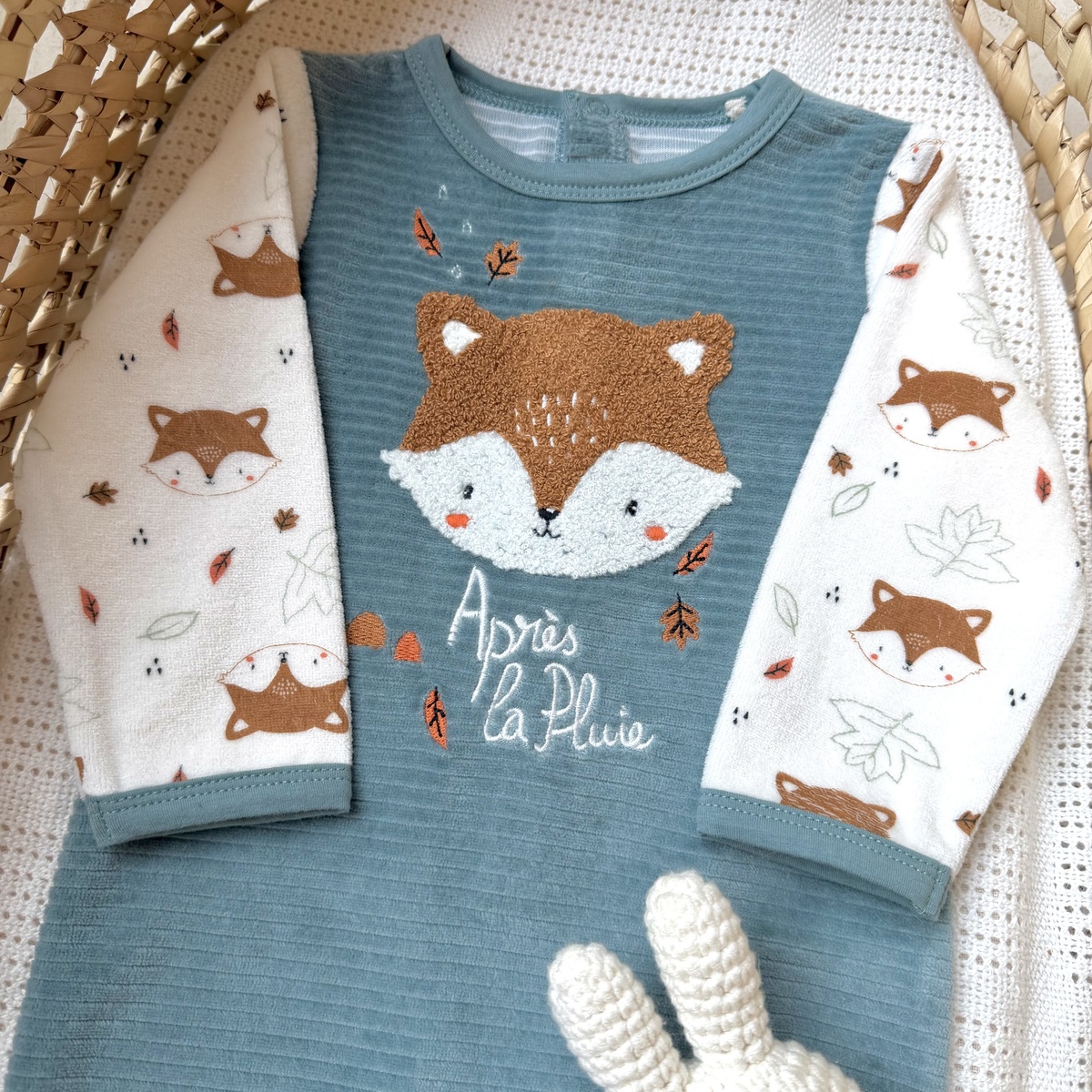 Pyjama bébé en velours Ginkgo vert, PETIT BEGUIN